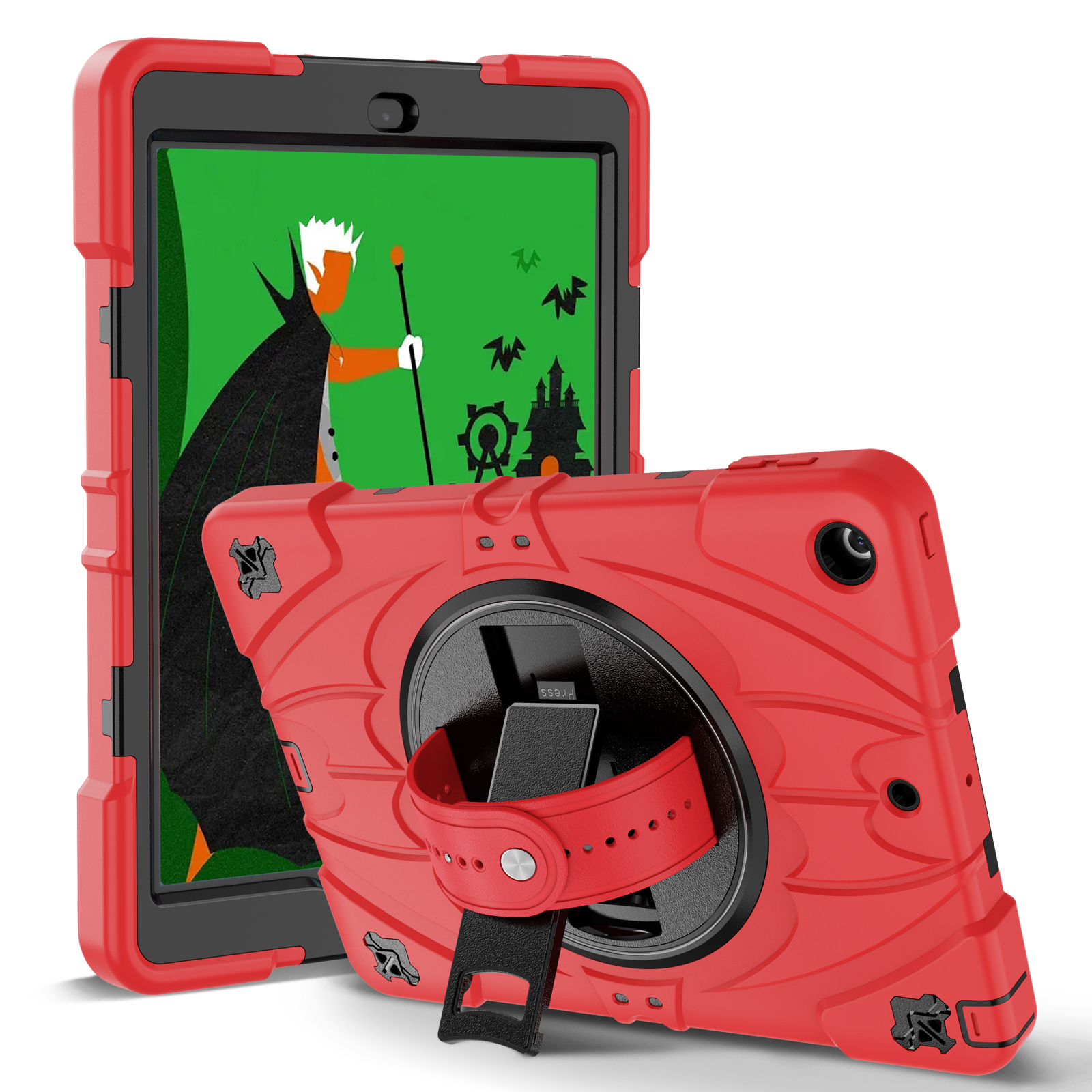 TOZIZO Red Heavy Duty Armor Cover for iPad 9.7 2017/2018 B2B Shockproof Case with Multi-Angle Rotating Stand