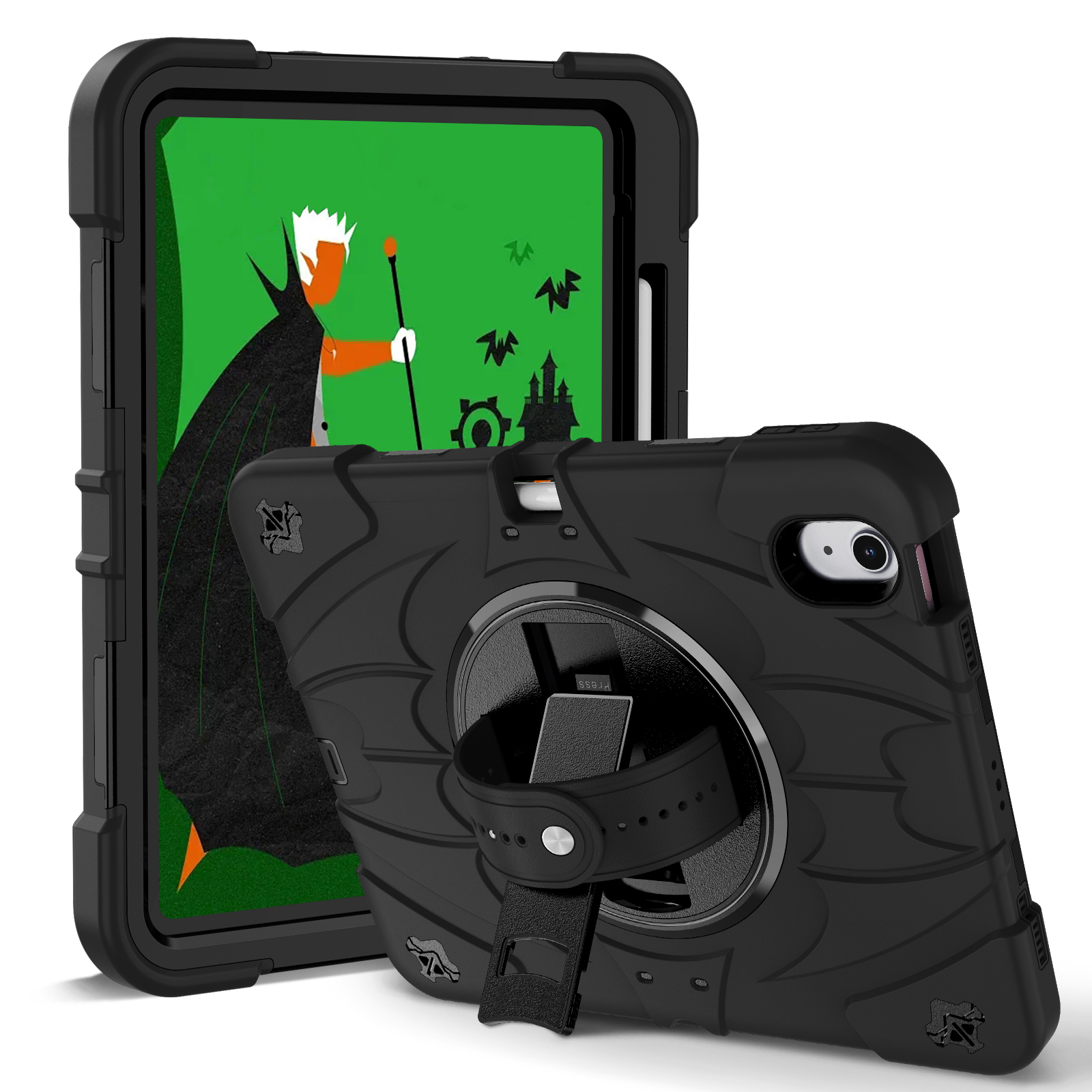 TOZIZO Wholesale Black Rugged Case for iPad 10th 2022 10.9-Inch 3-in-1 Shockproof Cover with 360° Stand & Shoulder Strap