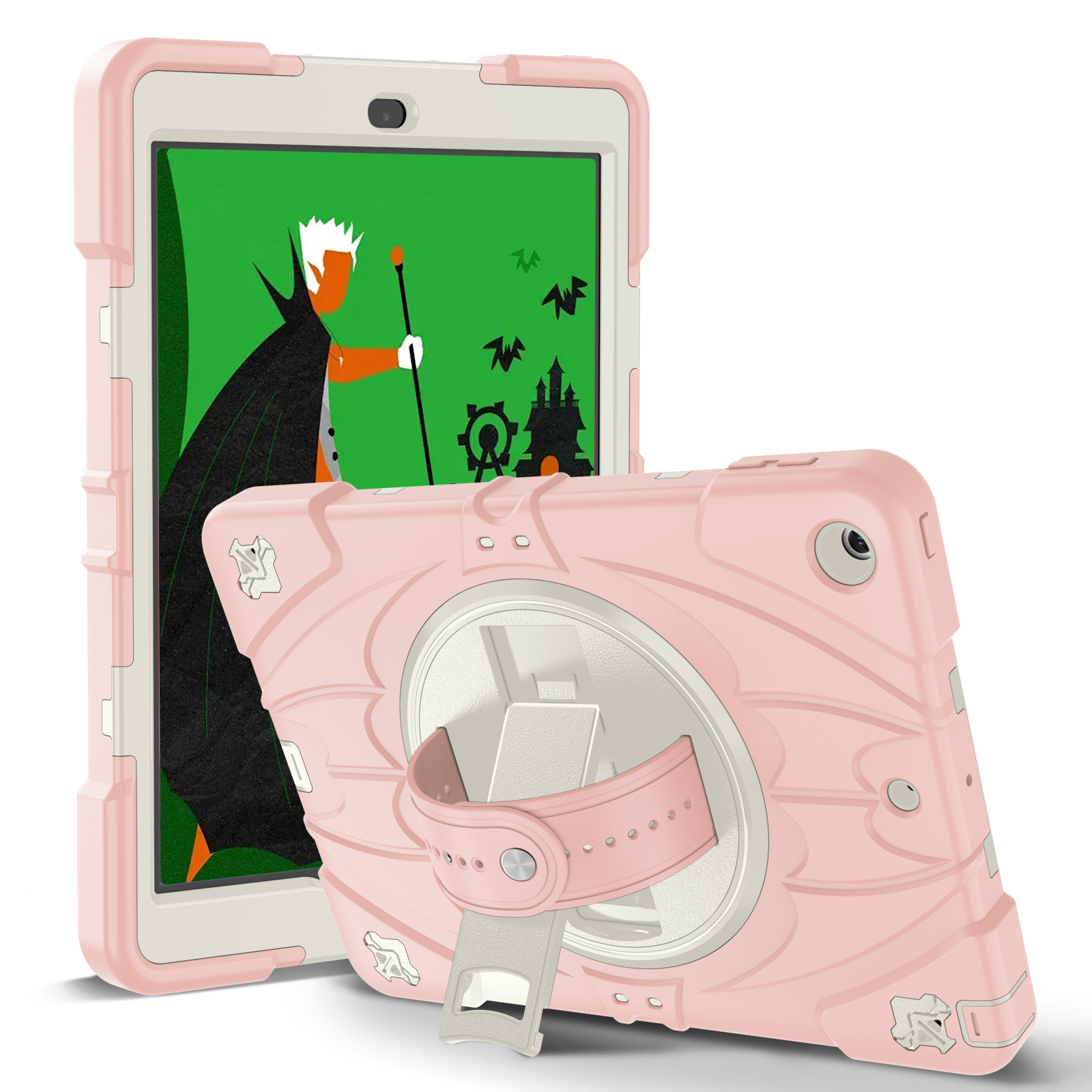 TOZIZO Pink Protective Case for iPad 9.7 2017/2018 Kids School Bulk Supply with 360° Hand Strap & Kickstand