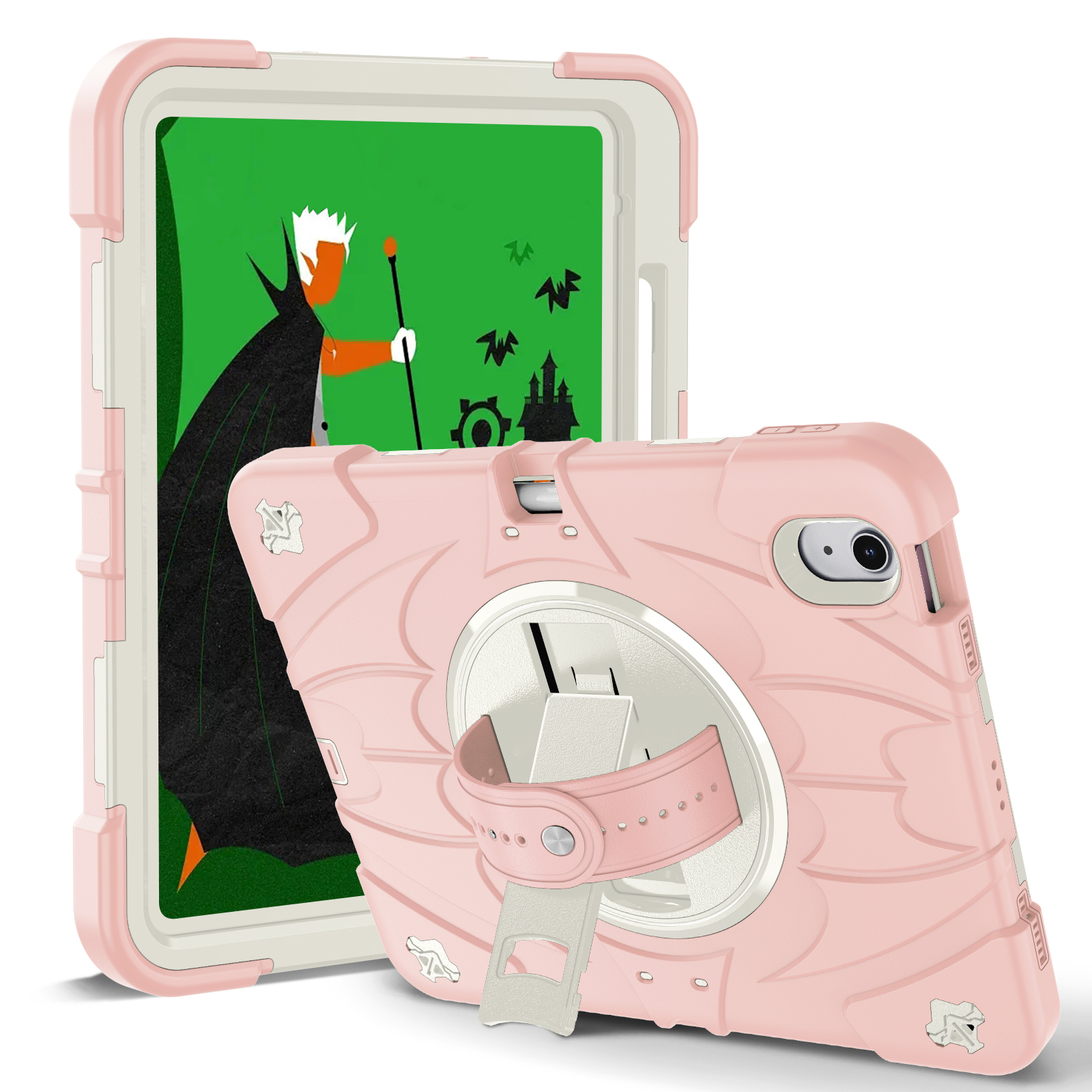 TOZIZO Pink School Case for iPad 10th 2022 10.9-Inch Kids Protective Cover with 360° Stand, Hand Strap & Shoulder Strap
