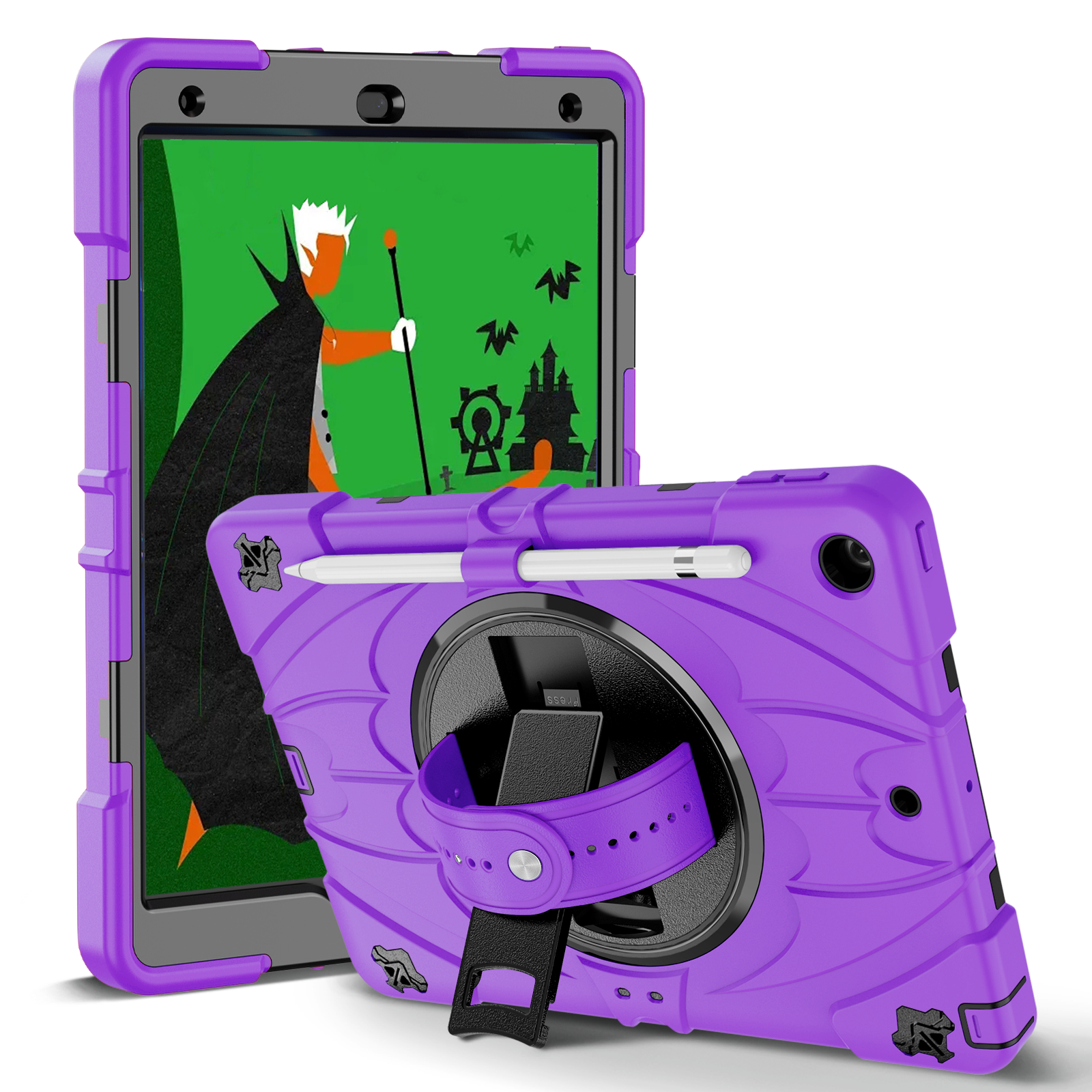 TOZIZO Purple For iPad 10.2 Heavy Duty Tablet Case for Wholesale | Rotating Grip Stand, Shoulder Strap, Drop/Slip/Dust Protection