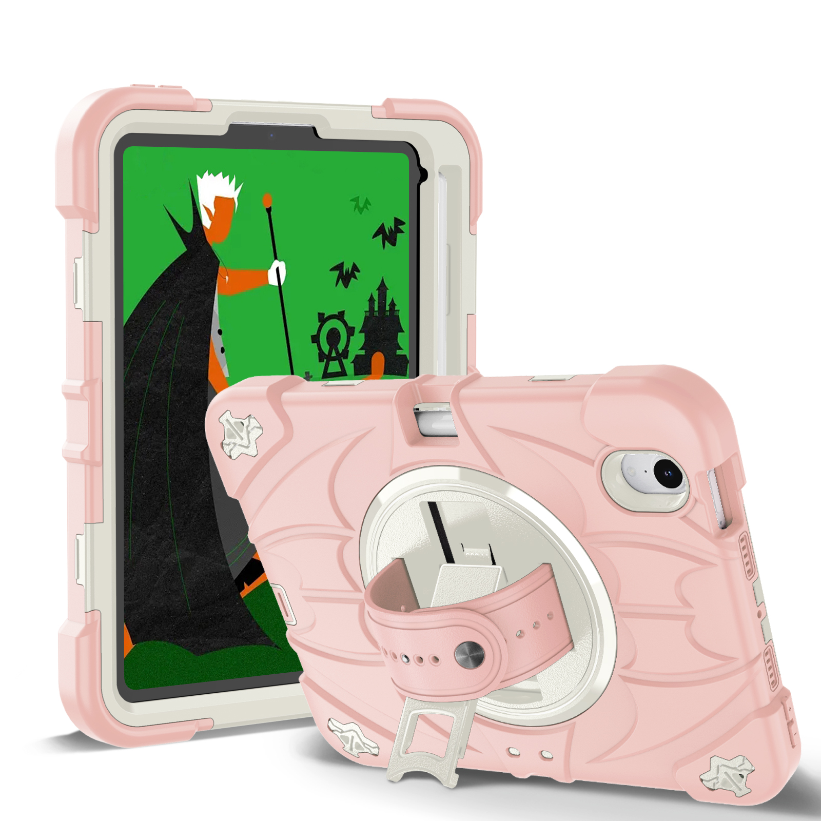 TOZIZO Pink School Case for iPad mini 6 / mini 7 Kids Rugged Cover with 360° Stand, Hand Strap & Shoulder Strap