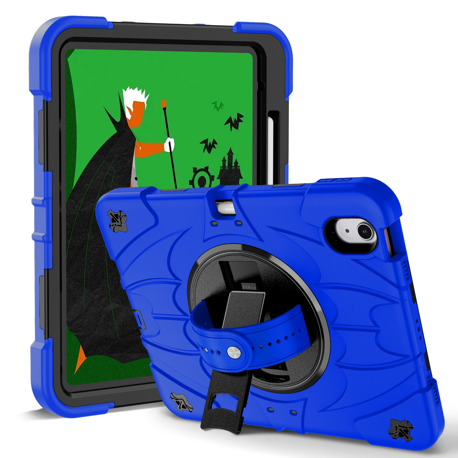 TOZIZO Blue Commercial Case for iPad 10th 2022 10.9-Inch Enterprise Rugged Cover with 360° Viewing Stand & Carry Strap