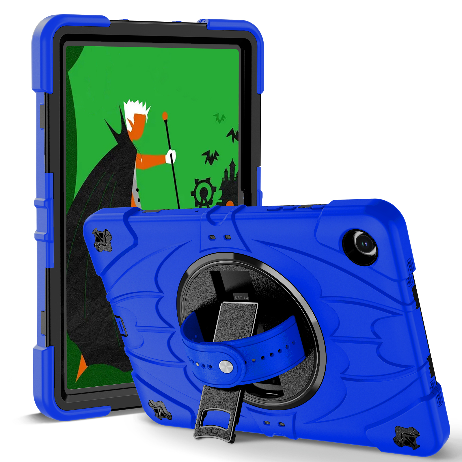 TOZIZO Blue Industrial Case for Samsung Tab A9 Plus, Rugged PC Silicone Armor with 360° Stand & Carry Straps