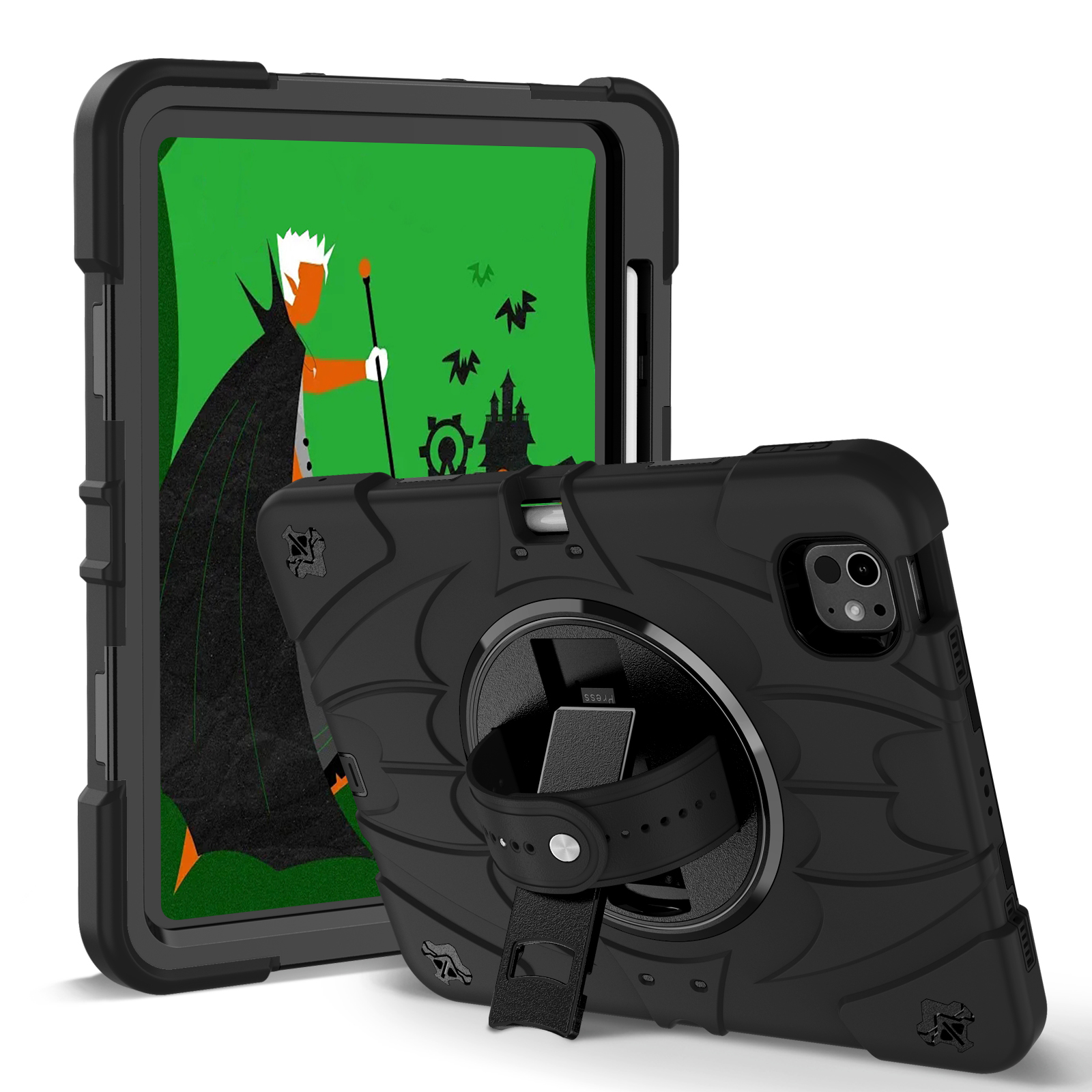 TOZIZO Black Rugged Case for iPad Pro 11 with 360° Rotating Stand Hand Strap Shoulder Strap
