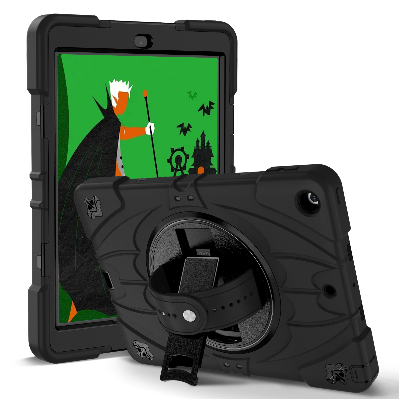 TOZIZO Wholesale Black Rugged Case for iPad 9.7 2017/2018 3-Layer Shockproof with 360° Hand Strap & Shoulder Strap