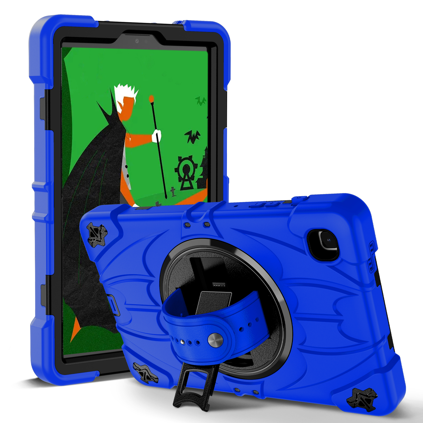 TOZIZO Commercial Grade Rotating Hand Strap Case for Samsung Galaxy Tab A7 Lite with 360° Stand & Wide Shoulder Strap - Blue