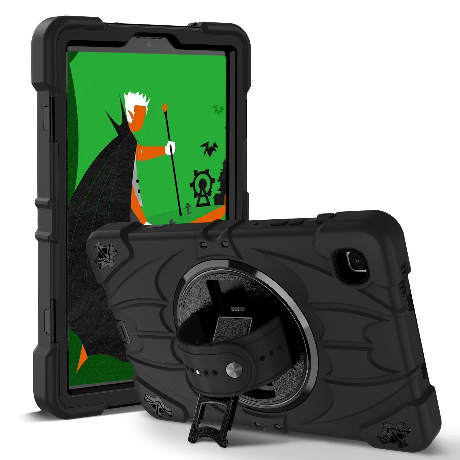 TOZIZO Heavy Duty 360° Rotating Stand Case for Samsung Galaxy Tab A7 Lite with Hand Strap & Shoulder Strap - Black