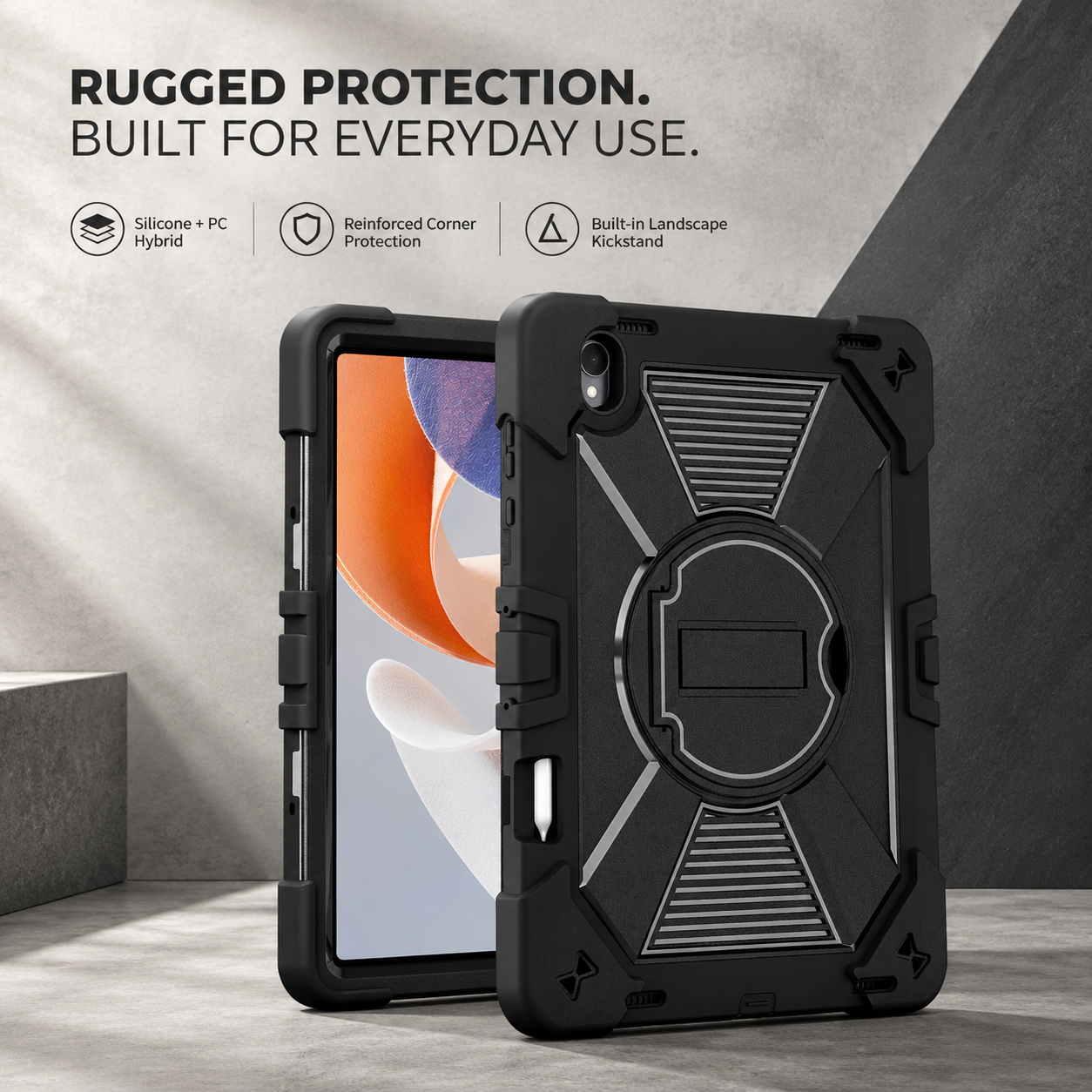 TOZIZO Black Rugged Tablet Case for Samsung Galaxy Tab S12 Plus with Foldable Kickstand