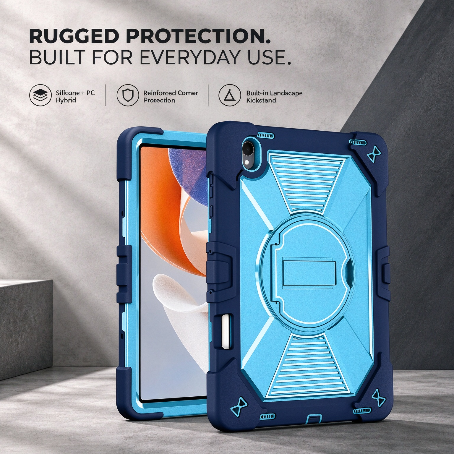 TOZIZO Navy Blue Drop-Protection Case for Samsung Galaxy Tab S12 Plus with Foldable Stand