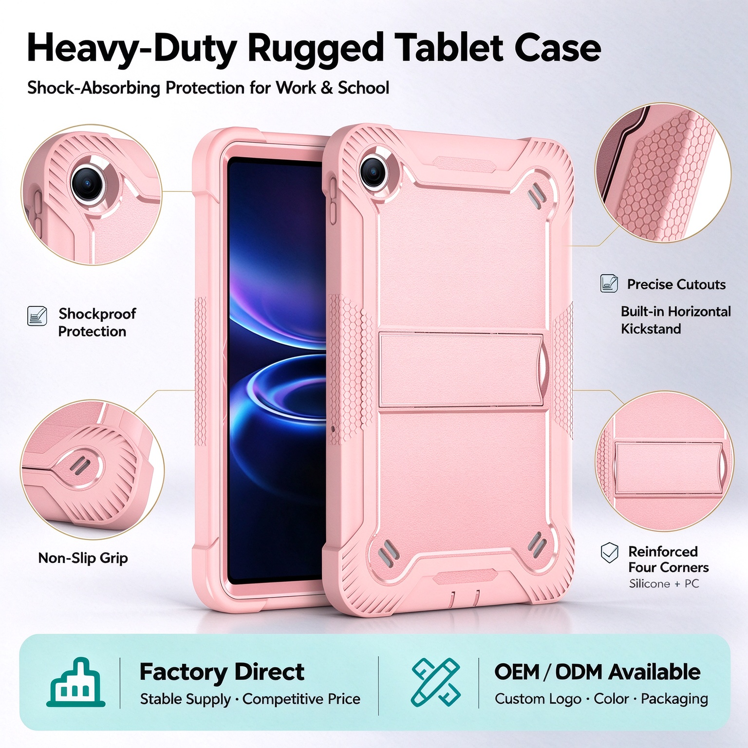 TOZIZO Rose Gold Rugged Protective Shell for Xiaomi Poco Pad C1 Silicone PC 3 in 1 Triple Proof Cover Foldable Horizontal Stand Pencil Slot for Clinic Beauty Salon Healthcare Volume Orders