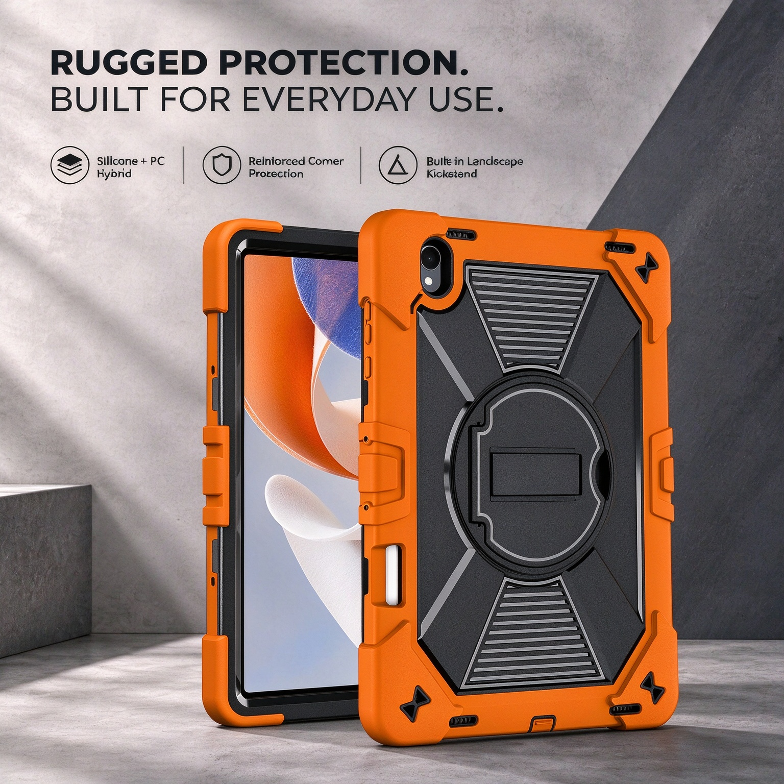 TOZIZO Orange Shock-Resistant Tablet Case for Samsung Galaxy Tab S12 Plus with Foldable Stand