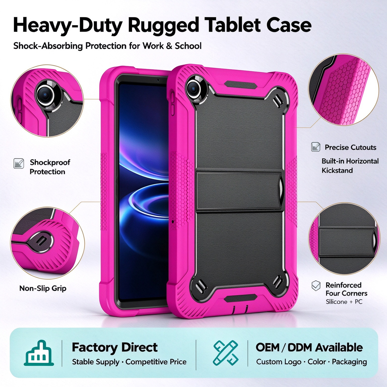 TOZIZO Rose Red Rugged Protective Shell for Xiaomi Poco Pad C1 Silicone PC 3 in 1 Triple Proof Cover Foldable Horizontal Stand Pencil Slot for Beauty Boutique Cross Border Ecommerce Bulk Supply