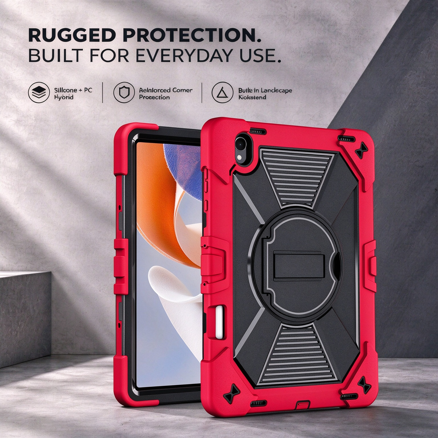 TOZIZO Red Protective Tablet Cover for Samsung Galaxy Tab S12 Plus with Folding Stand
