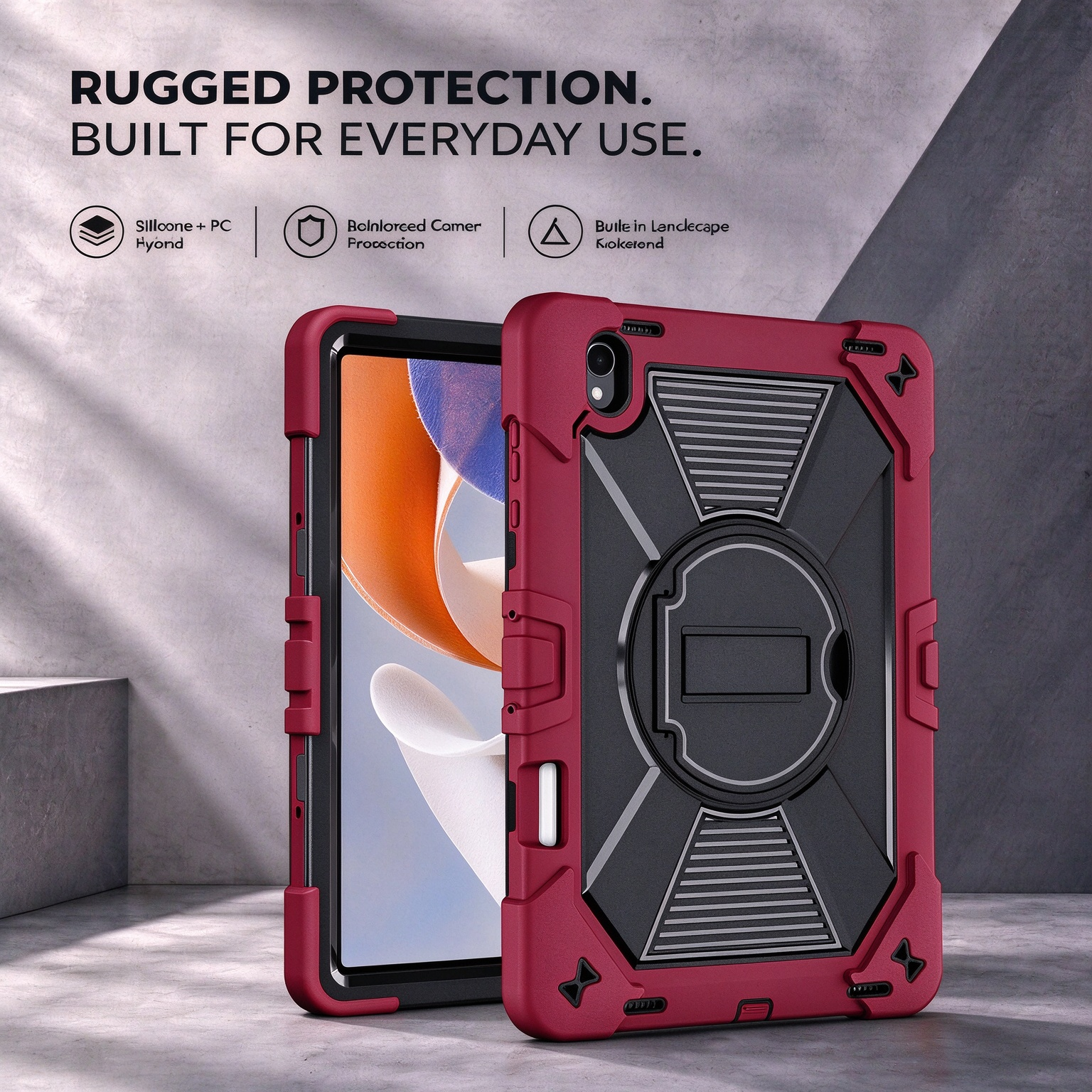 TOZIZO Wine Red Hybrid Tablet Cover for Samsung Galaxy Tab S12 Plus with Multi-Angle Stand