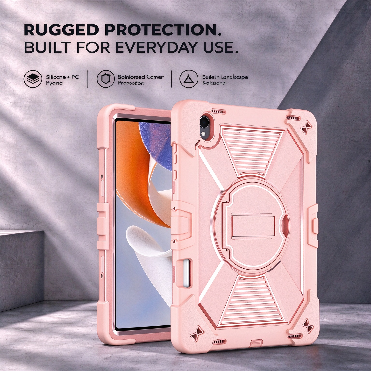 TOZIZO Rose Gold Protective Cover for Samsung Galaxy Tab S12 Plus with Folding Kickstand