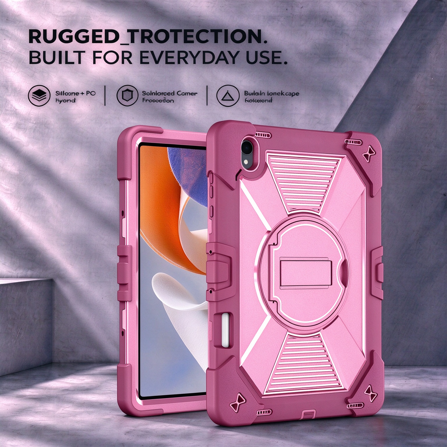 TOZIZO Rose Red Rugged Tablet Cover for Samsung Galaxy Tab S12 Plus with Folding Stand