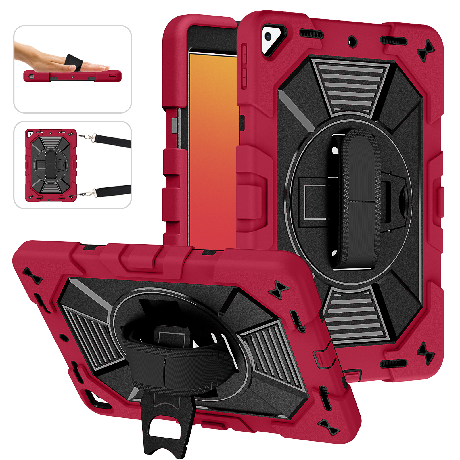 TOZIZO for iPad 10.2 Wine Red Premium Business Defender with 360° Rotating Stand, Hand Strap & Wide Shoulder Strap | Distributor Supply