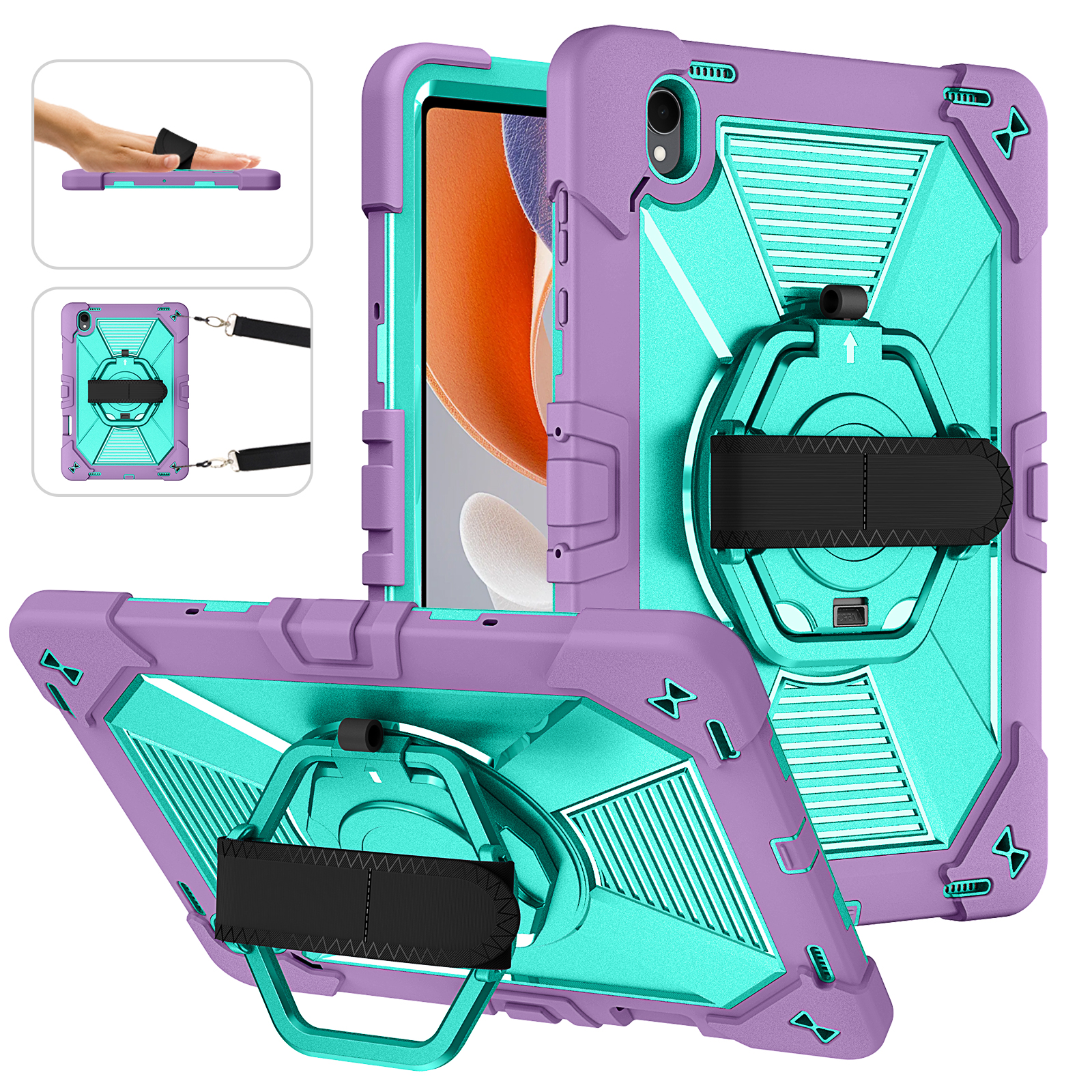 TOZIZO For Tab S12 Plus Purple Mint Hybrid Rugged Case with 360° Rotating Stand, Grip Strap and Shoulder Carry