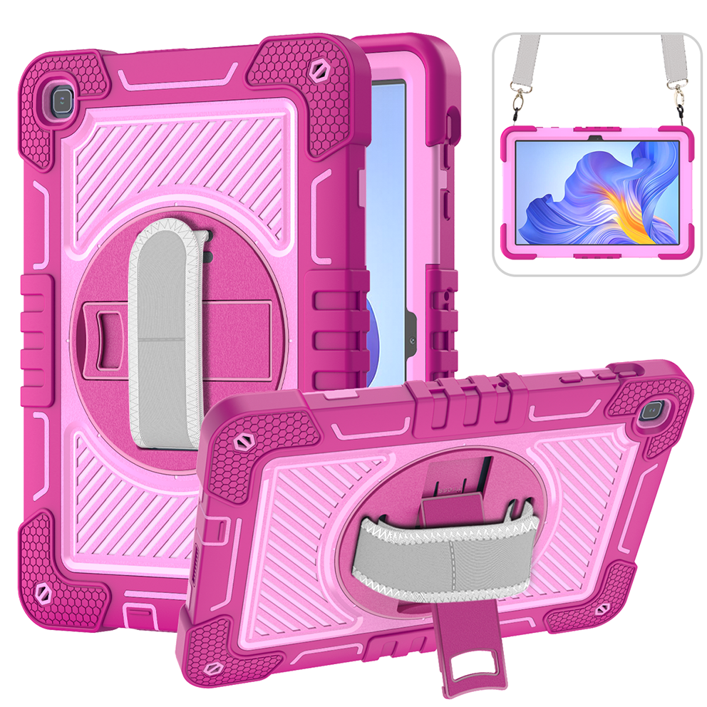 TOZIZO for Honor Pad X8 Rose Red Enterprise Protective Tablet Case, 360° Kickstand, Hand Strap, Shoulder Strap