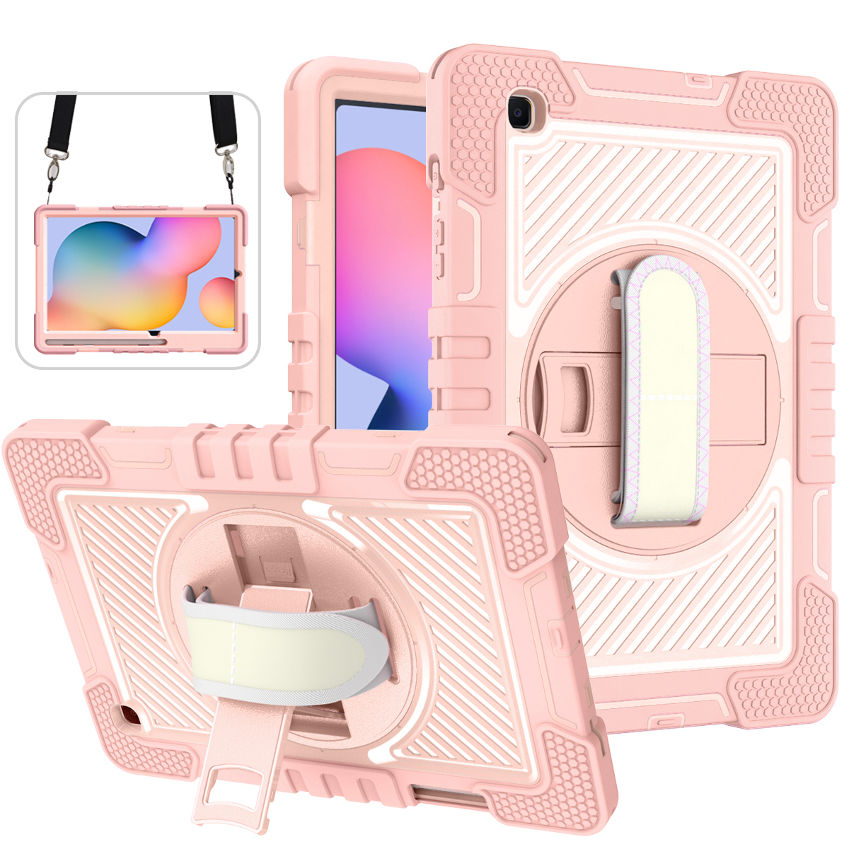 TOZIZO Rose Gold For Samsung Galaxy Tab S6 Lite 10.4 Case – 360° Rotating Stand & Carry Straps for Hospitality, Retail and Corporate Programs