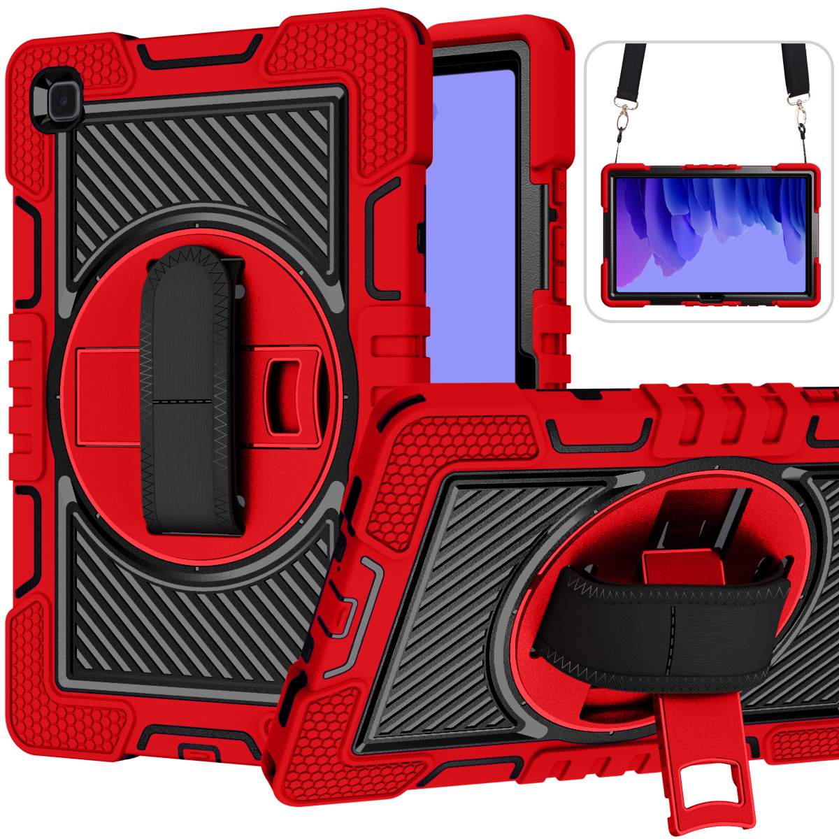 TOZIZO Red Industrial 360° Rotating Heavy-Duty Case for Samsung Tab A7 with Hand Grip & Wide Shoulder Strap | Distributor Bulk Supply