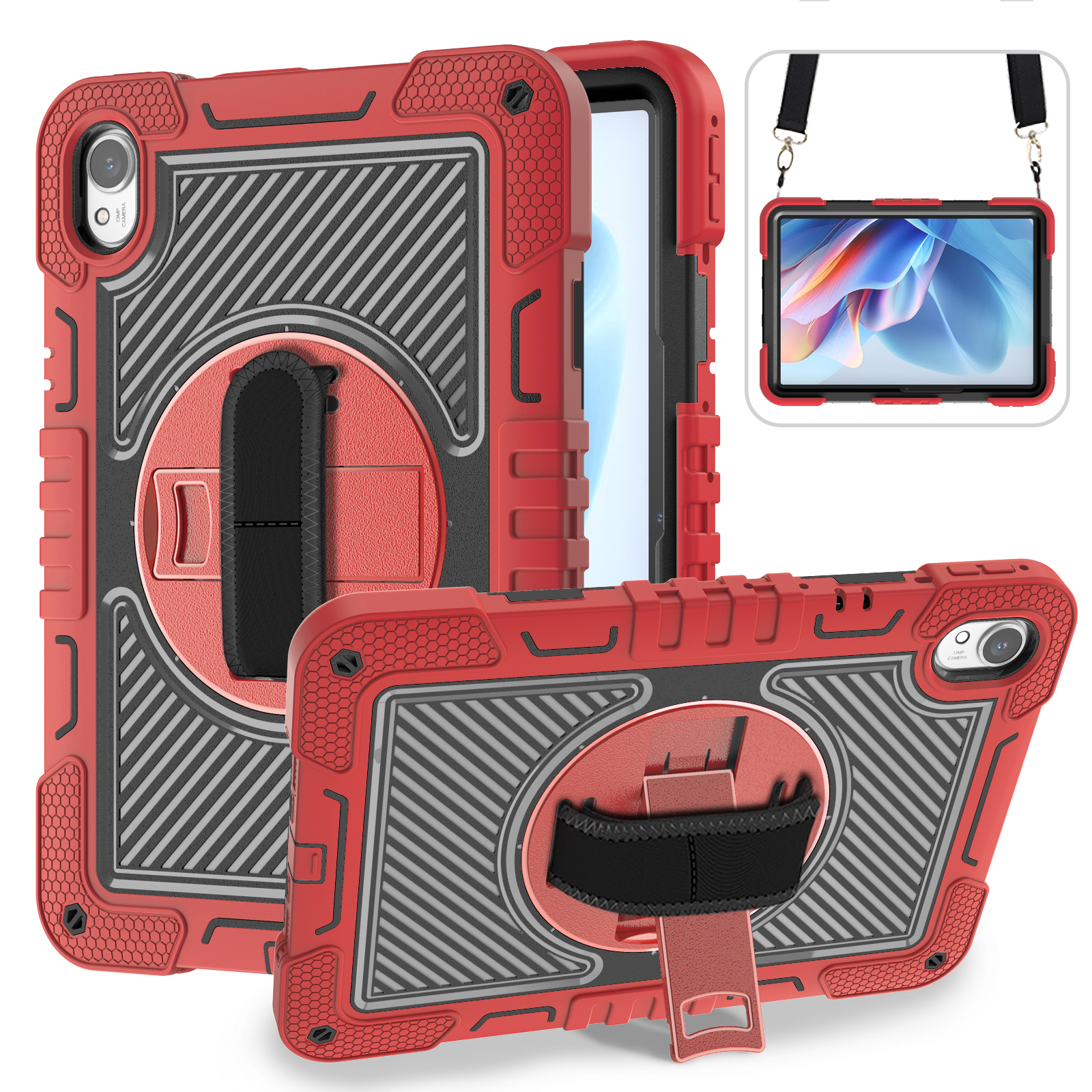 TOZIZO Red Heavy Duty Case for Huawei MatePad 11 – Rotating Kickstand, Secure Hand Grip & Carry Strap