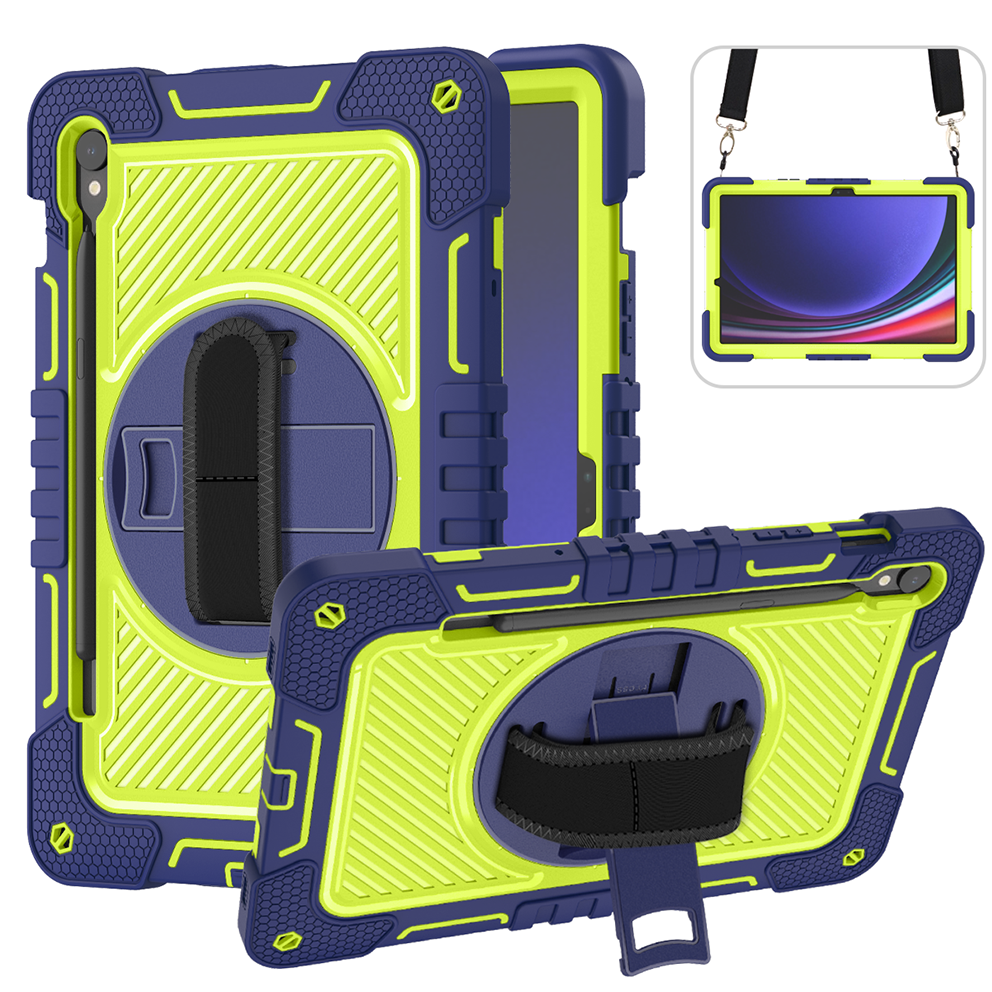TOZIZO Navy Blue Industrial Case for Samsung Tab S9, Rugged PC Silicone Armor with 360° Stand & Carry Straps