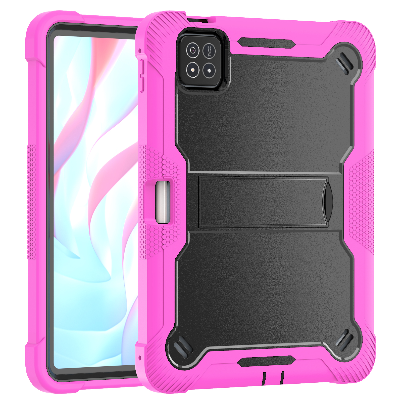 TOZIZO Rose Red Protective Case for Xiaomi Pad 7 / 7 Pro, Rugged 3-in-1 Silicone PC Armor with Foldable Stand for Wholesale Retail