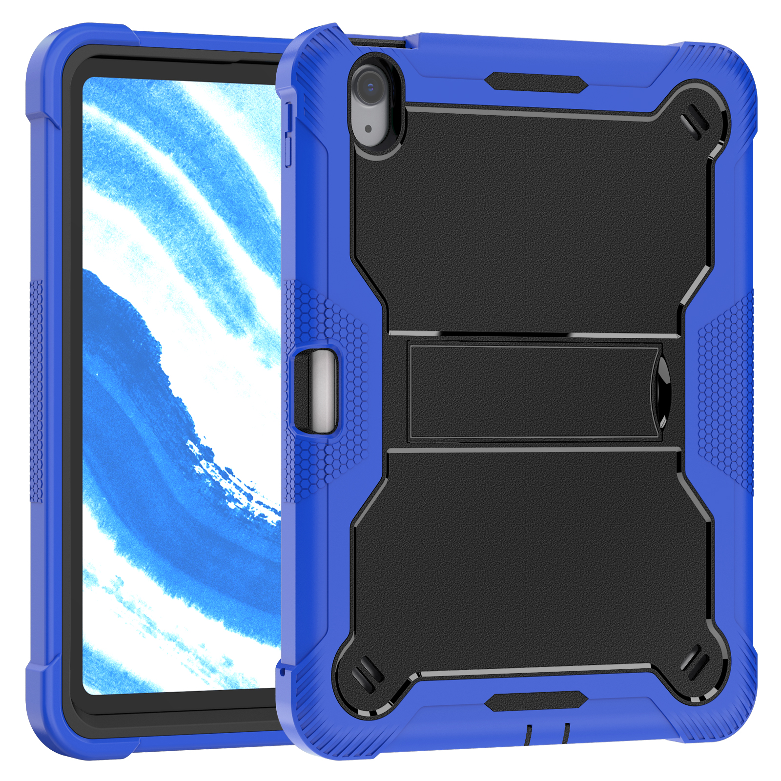 TOZIZO Dark Blue Industrial Armor Case for iPad Air 11, Silicone PC 3-in-1 Protection with Landscape Stand | Education B2B Supply