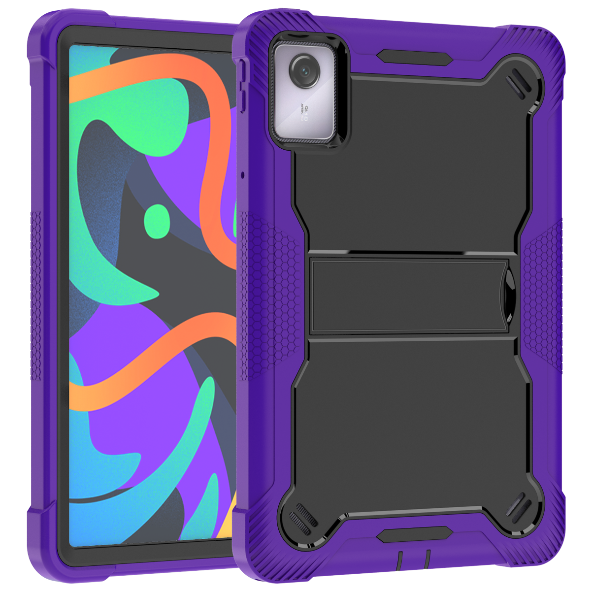 TOZIZO Purple Black Distributor Tough Armor for Lenovo Tab M11 2024 | Multi-Angle Foldable Stand