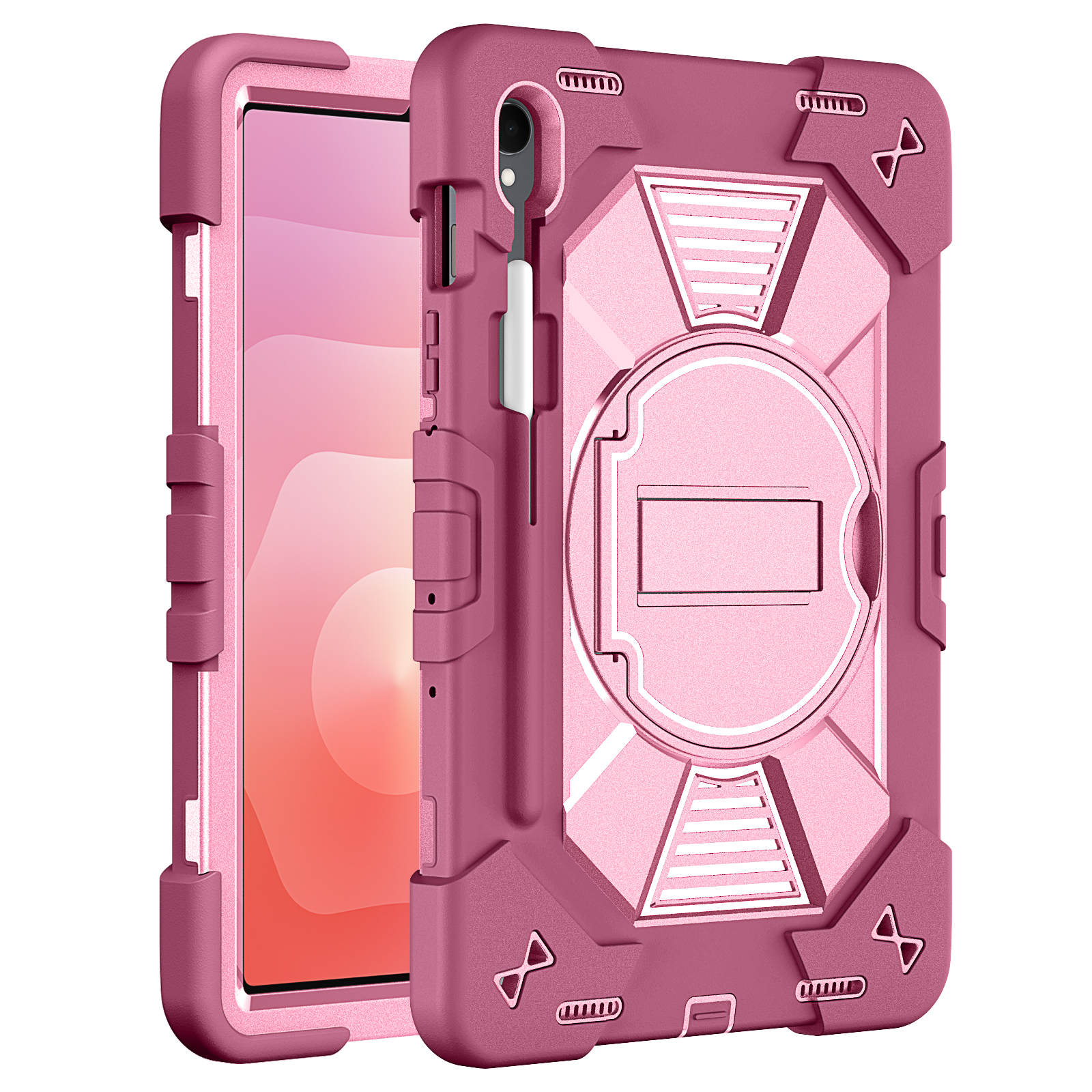 TOZIZO Rose Red Promotional Case for Samsung Galaxy Tab S9/S9 FE Shockproof Silicone PC Foldable Stand Cover
