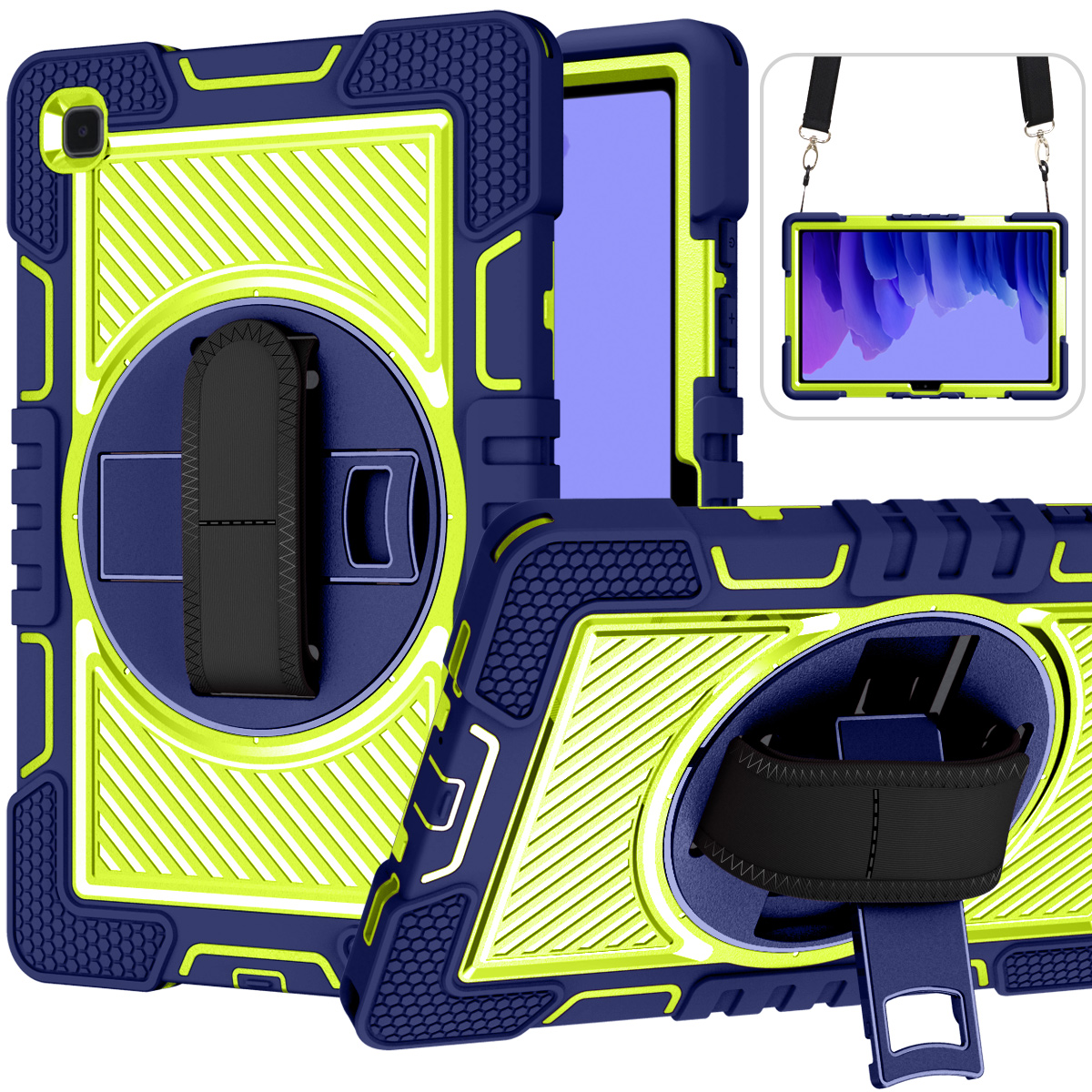 TOZIZO Navy Blue 360° Rotating Rugged Case for Samsung Tab A7 with Hand Strap & Wide Shoulder Strap | Fleet Wholesale