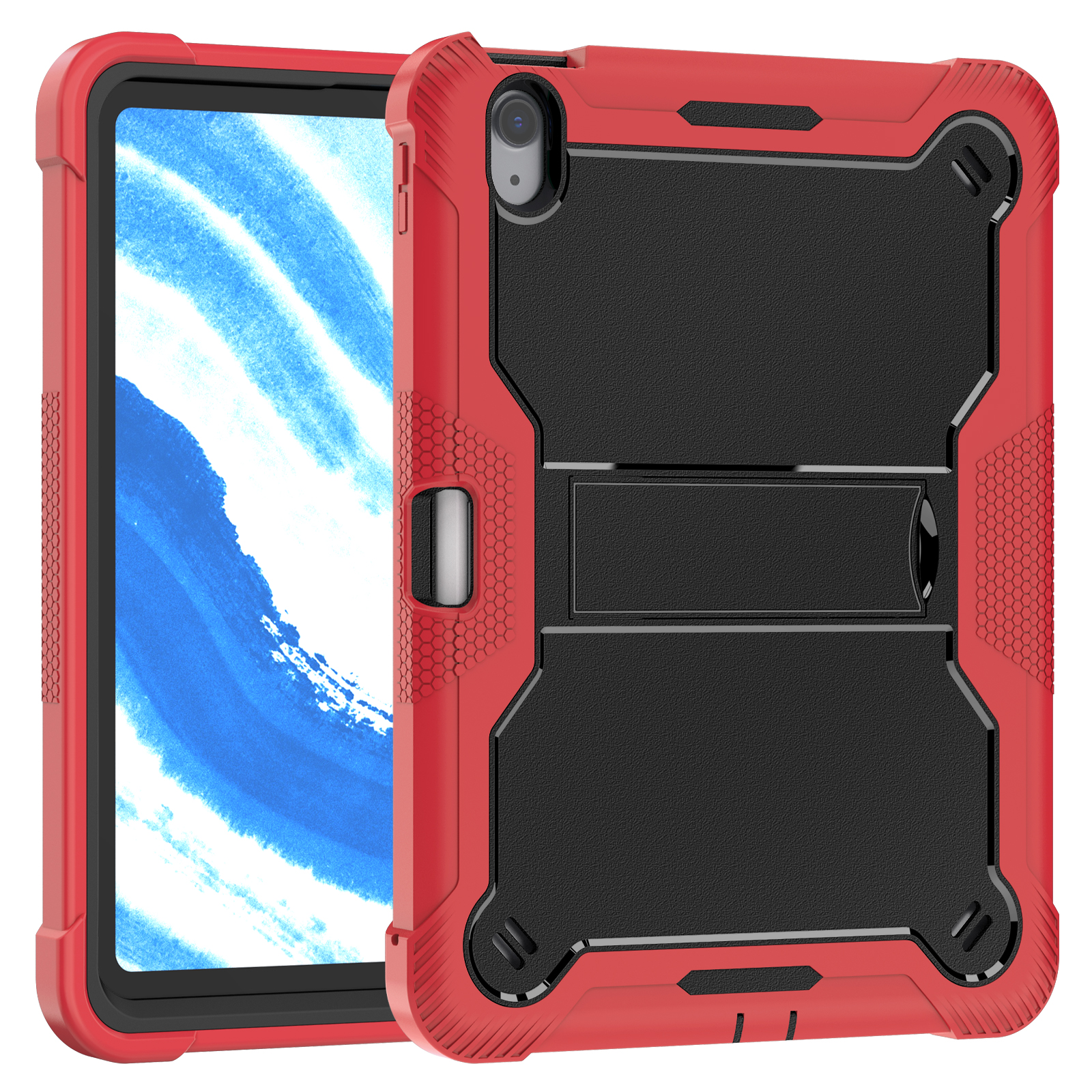 TOZIZO Red Black Heavy-Duty Shockproof Cover for iPad Air 11 with Multi-Angle Landscape Kickstand | Distributor Bulk Supply