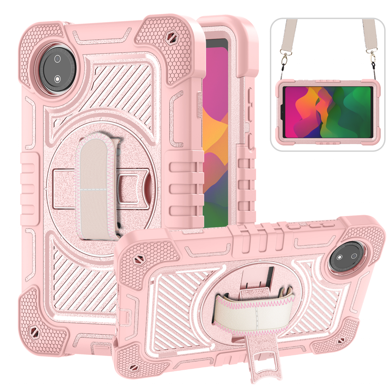 TOZIZO Rose Gold 360° Protective Carry Case for Redmi Pad SE 4G with Adjustable Hand Strap & Wide Shoulder Strap | Lifestyle Wholesale