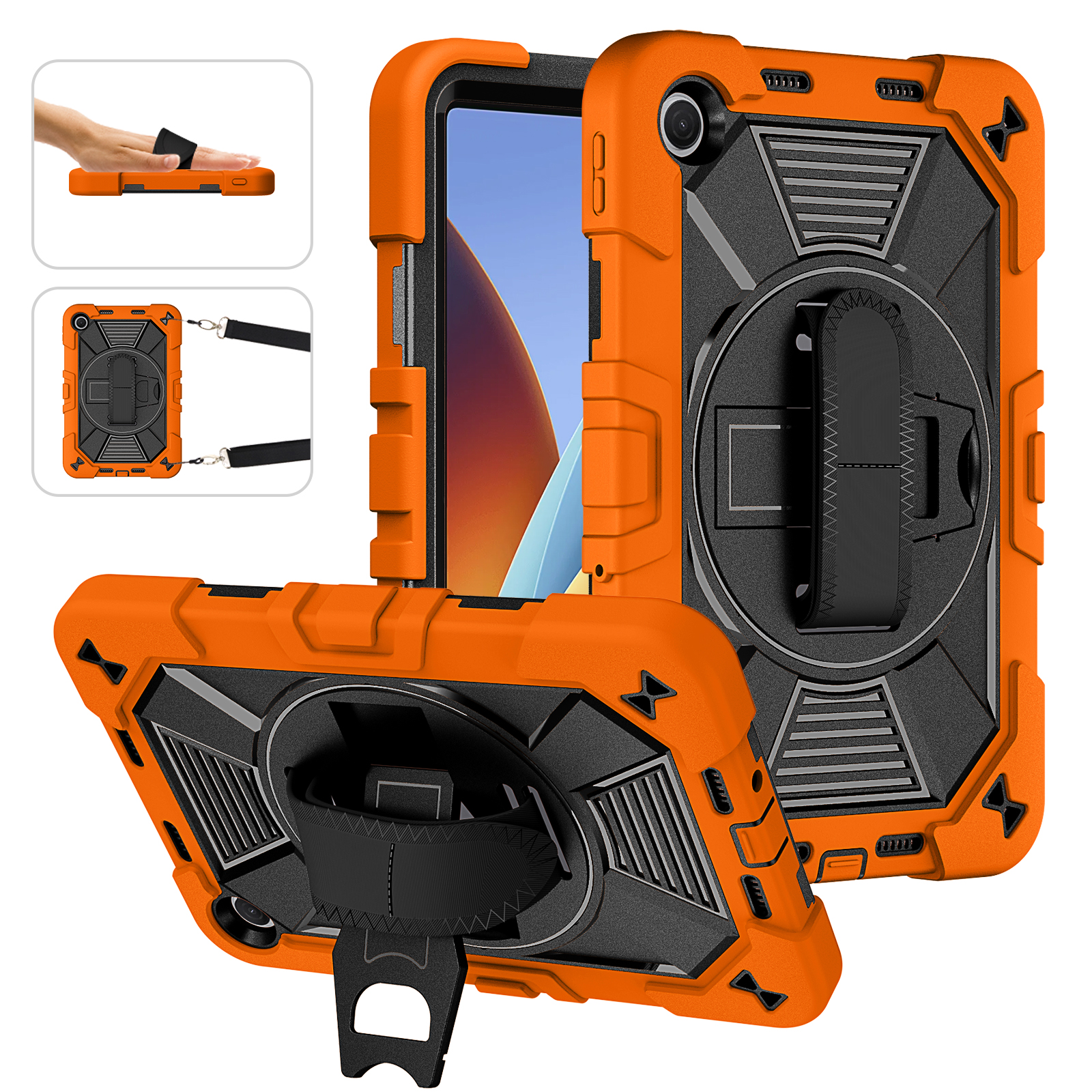 TOZIZO Shockproof 3-Layer Silicone Tablet Case for Redmi Pad 2 9.7 with Shoulder Strap & Stand - Orange/Black