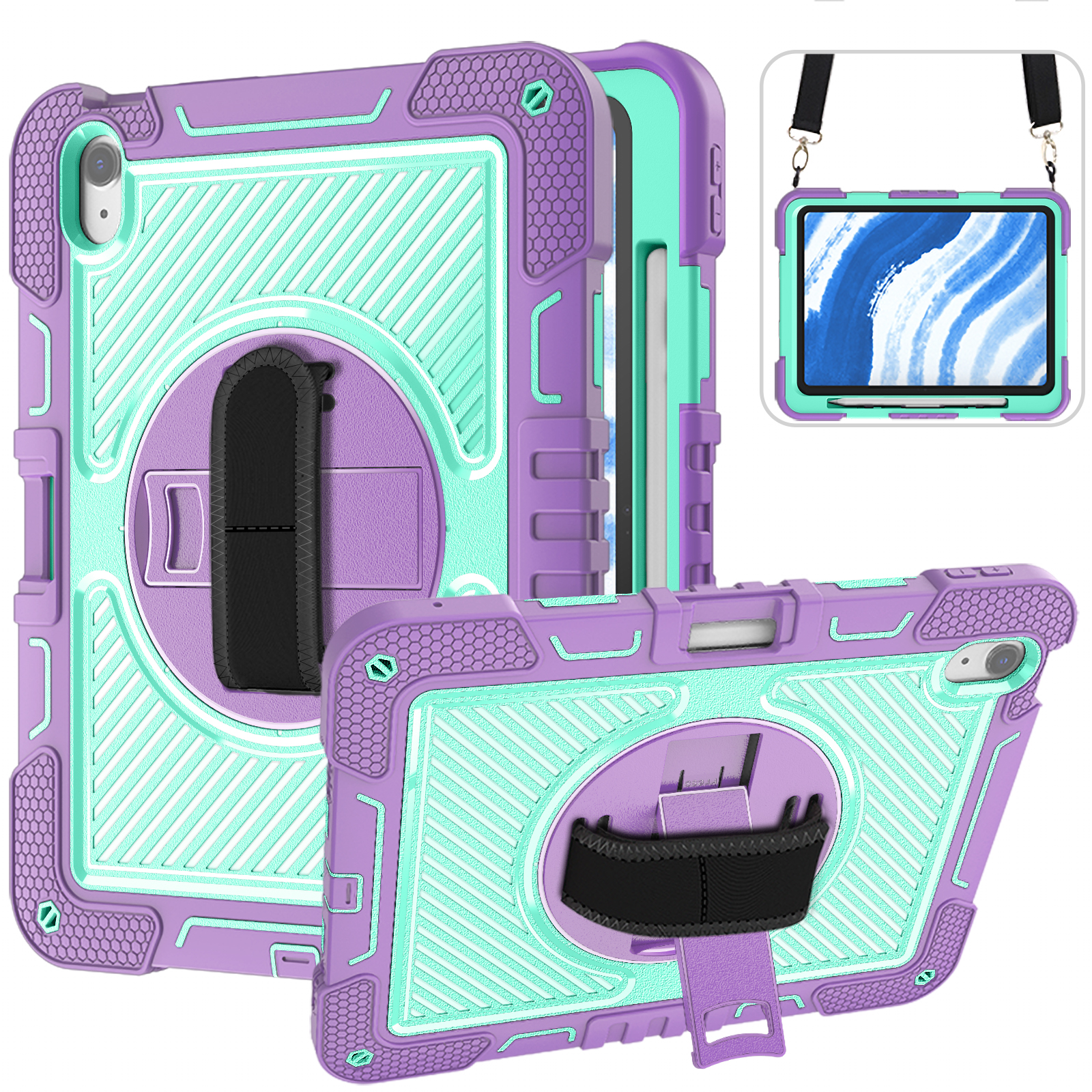 TOZIZO Purple Mint Multi-Angle Case for iPad Air 11 with 360° Stand, Hand Strap & Shoulder Strap