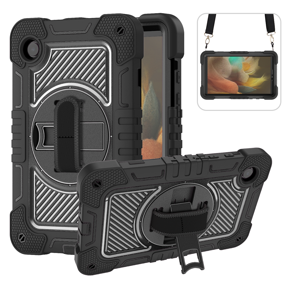TOZIZO Black Enterprise Rugged Tablet Case with 360° Rotating Stand, Adjustable Hand Strap & Wide Shoulder Strap for Samsung Tab A9