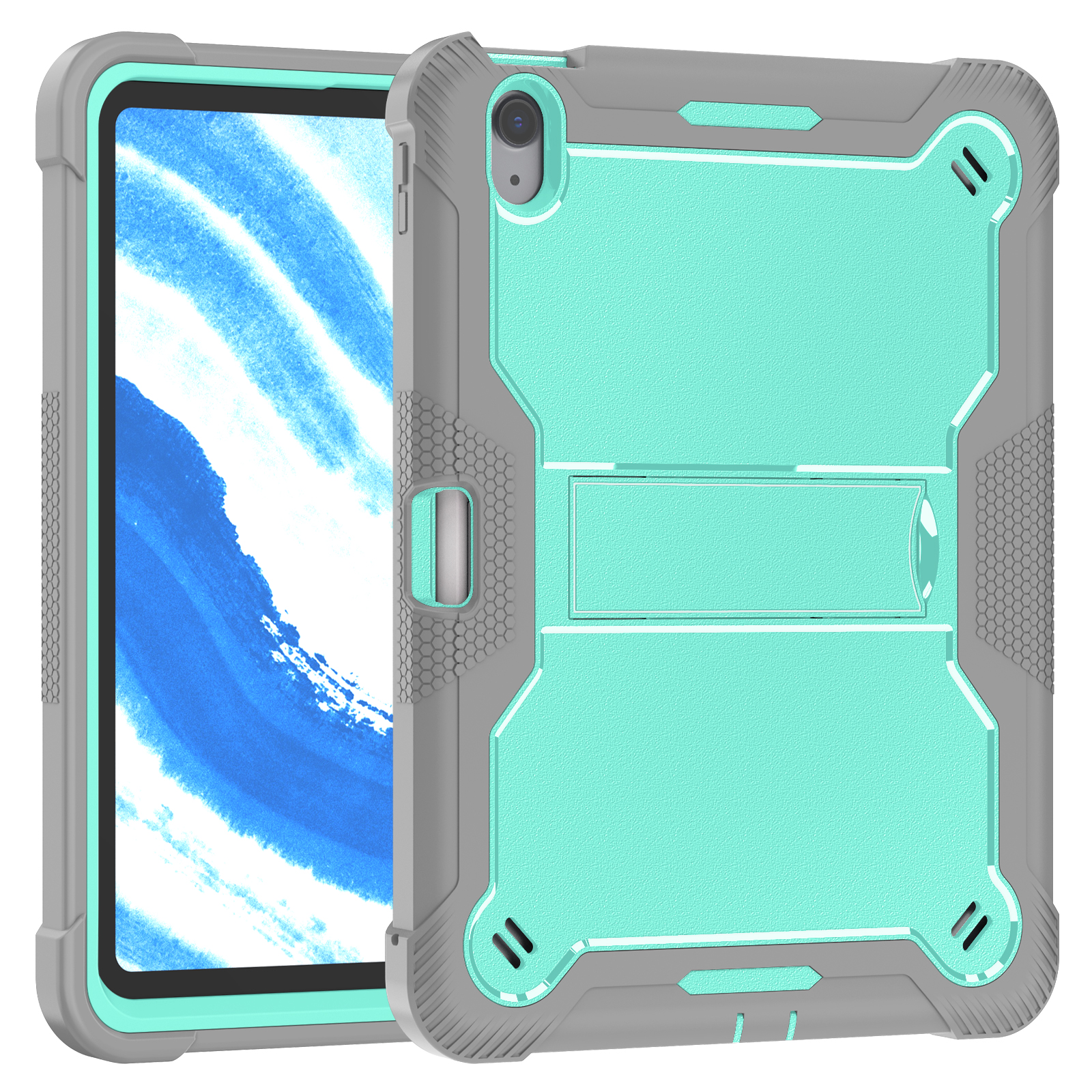 TOZIZO Grey Mint Durable 3-Layer Cover for iPad Air 11 with Multi-Angle Landscape Stand | School & Institutional B2B Supply