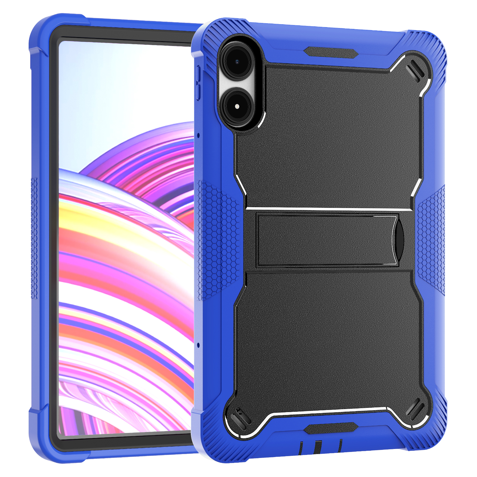 TOZIZO Dark Blue Rugged Protective Case for Redmi Pad Pro 12.1, Triple-Layer Drop Resistant Silicone PC Cover with Foldable Viewing Stand