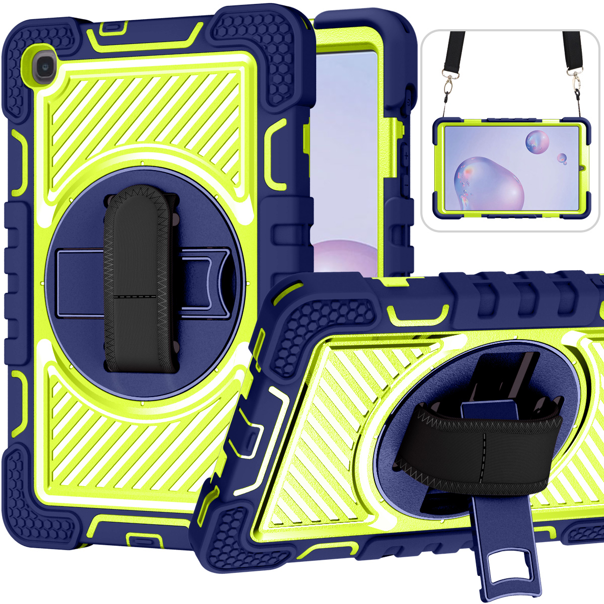 TOZIZO Navy Blue Shockproof Case for Samsung Galaxy Tab A 8.4 with Swivel Stand, Hand Grip & Shoulder Strap