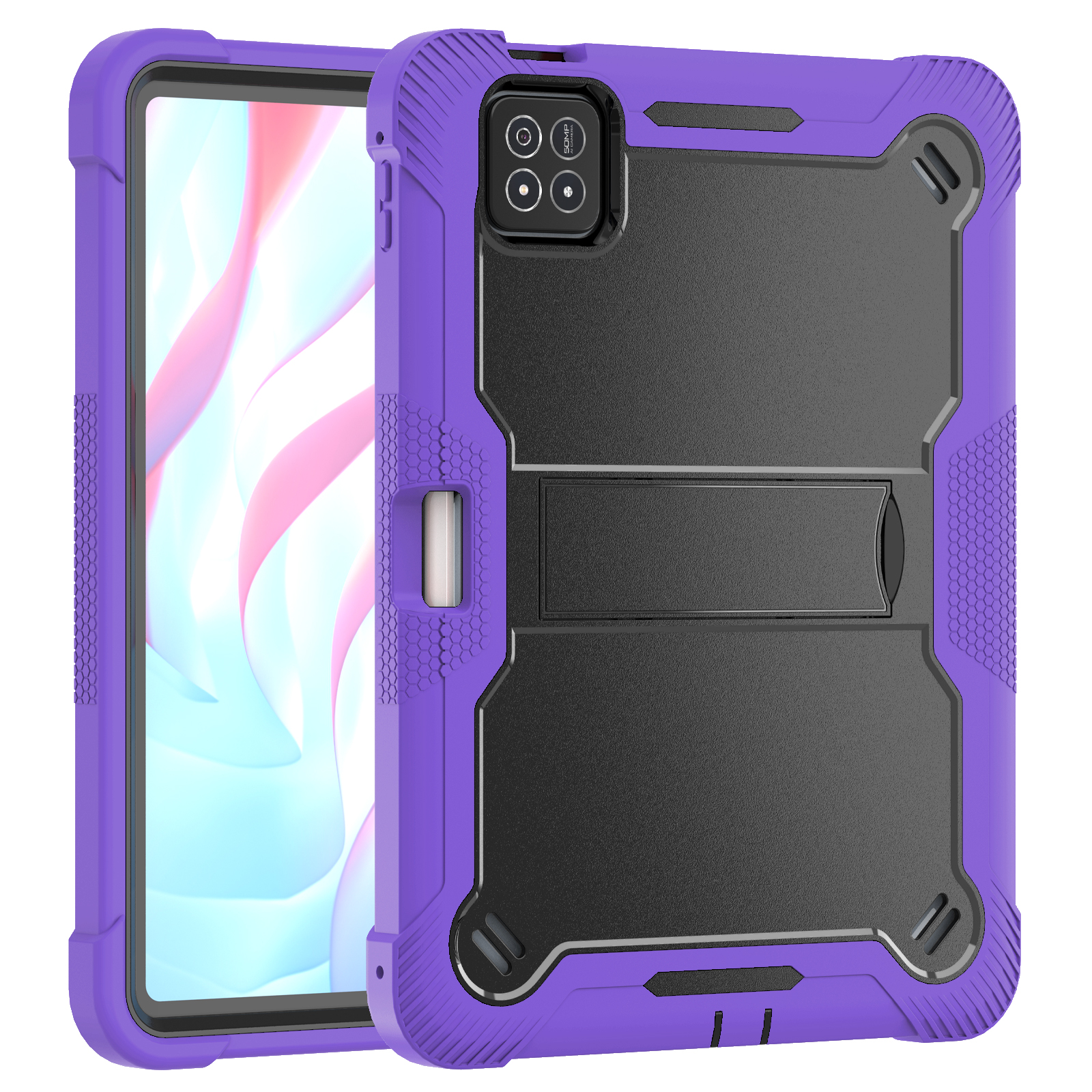 TOZIZO Purple Black Armor Case for Xiaomi Pad 7 / 7 Pro with Foldable Kickstand, Anti-Slip Anti-Drop Silicone PC 3-Layer Design