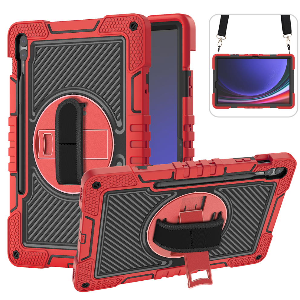 TOZIZO Red Heavy Duty Case for Samsung Galaxy Tab S10 Plus, 360° Rotating Kickstand & Adjustable Carry Straps
