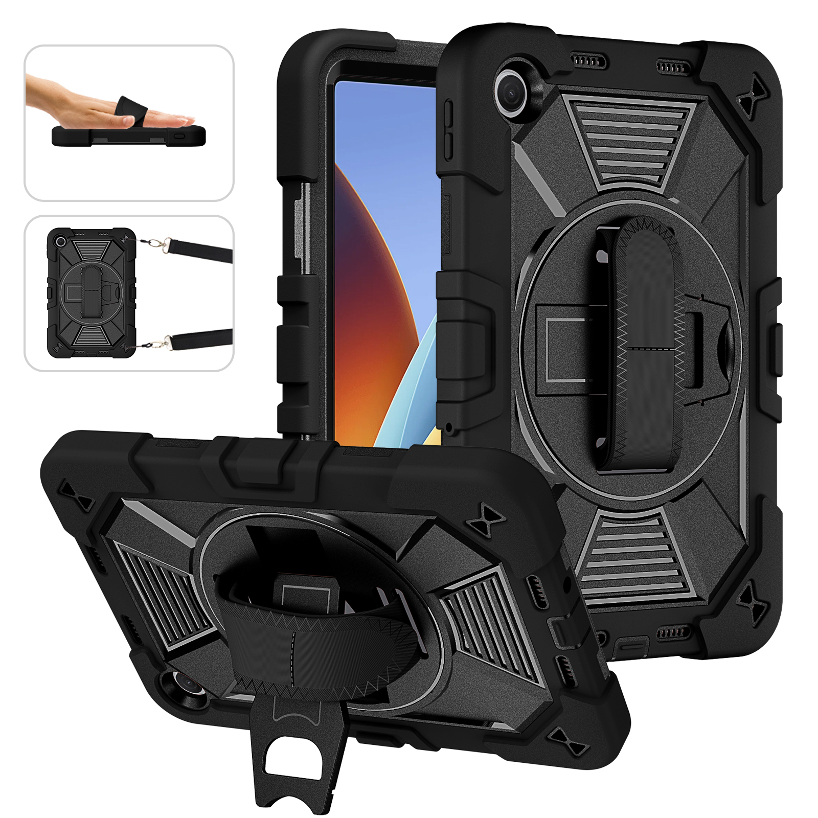 TOZIZO Full Body Protective Redmi Pad 2 Tablet Case 9.7 Inch, Rugged PC Silicone Armor with Kickstand - Black