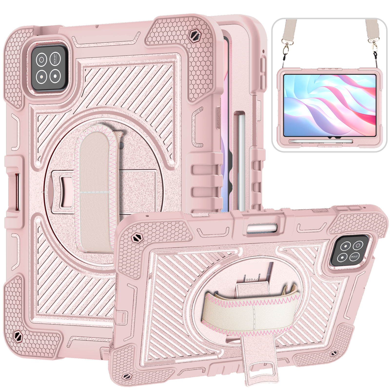 TOZIZO Rose Gold Protective Carry Case for Xiaomi Pad 7 / Pad 7 Pro with 360° Rotating Stand, Hand Grip & Adjustable Shoulder Strap | Wholesale