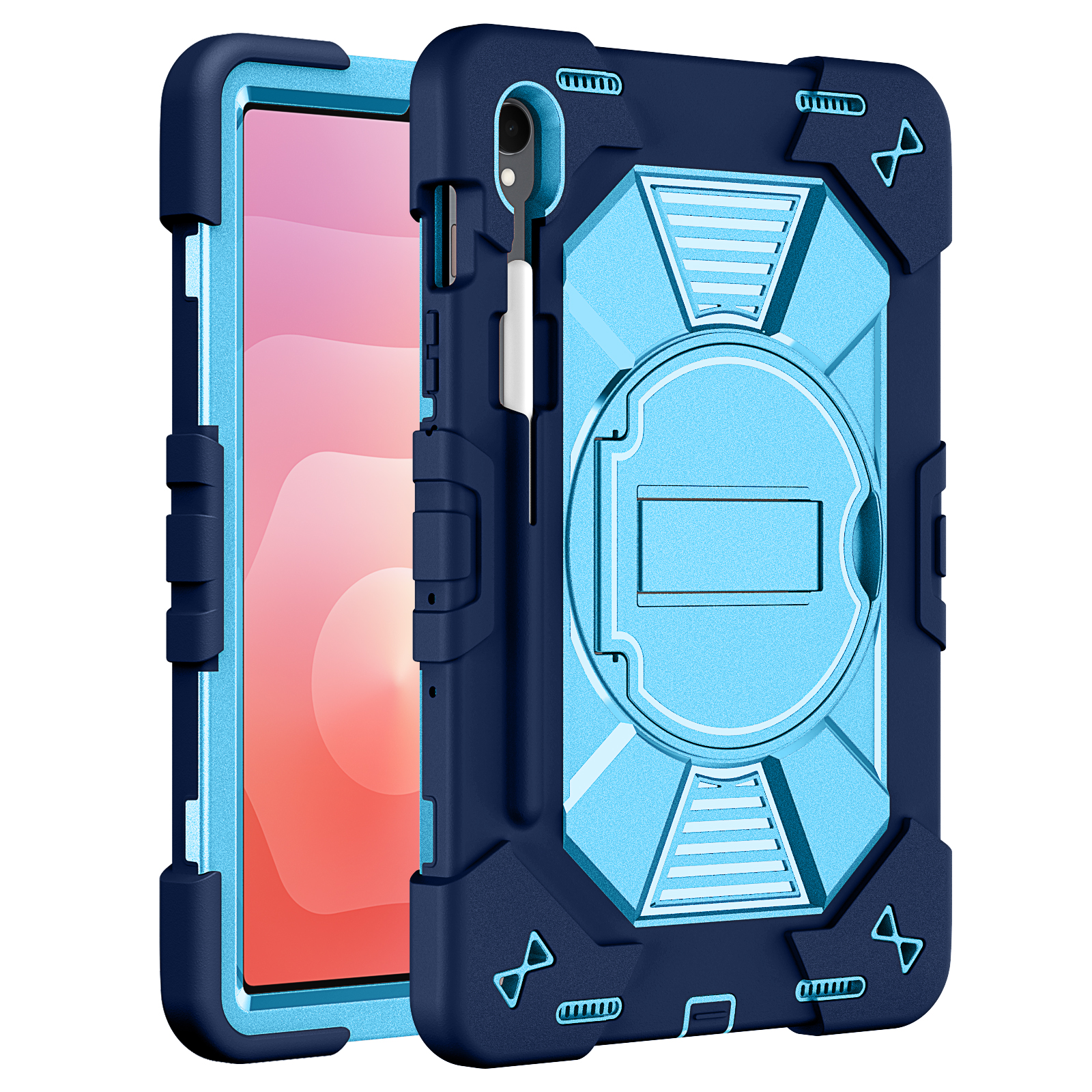 TOZIZO Navy Blue Industrial Case for Samsung Galaxy Tab S9/S9 FE Heavy Duty Worksite Kickstand Armor Cover