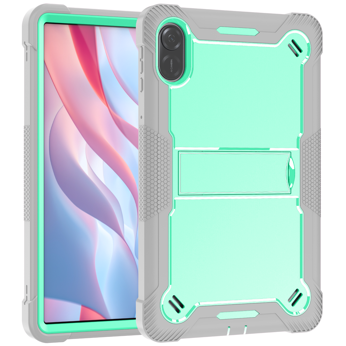 TOZIZO Grey Mint Kid-Proof Case for Honor Pad X9 | Foldable Multi-Angle Landscape Kickstand, Silicone PC Protective Cover for Schools, Libraries & Family Retail