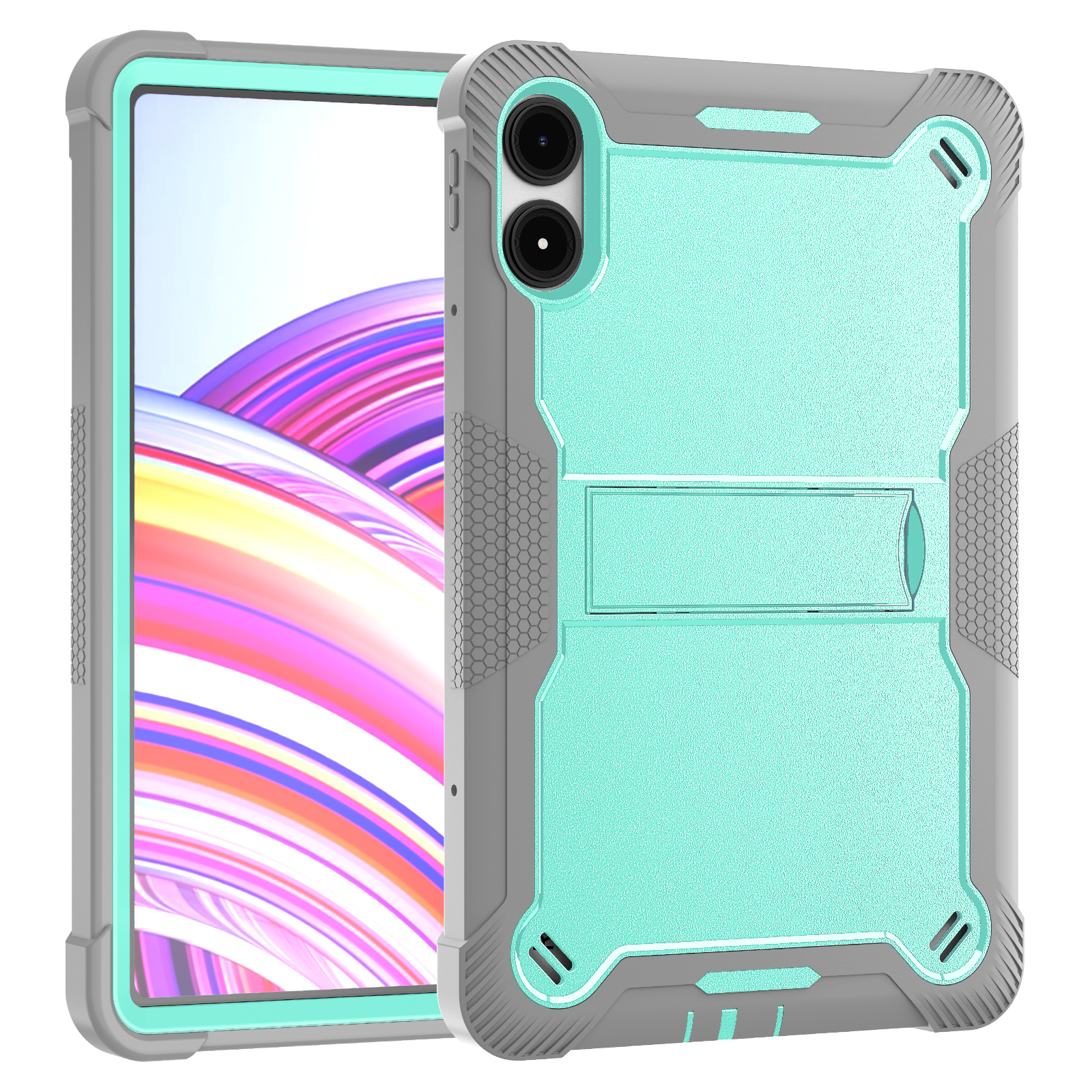 TOZIZO Grey Mint Wholesale Protective Case for Redmi Pad Pro 12.1, 3-Layer Hybrid Silicone PC Shell with Foldable Hands-Free Stand