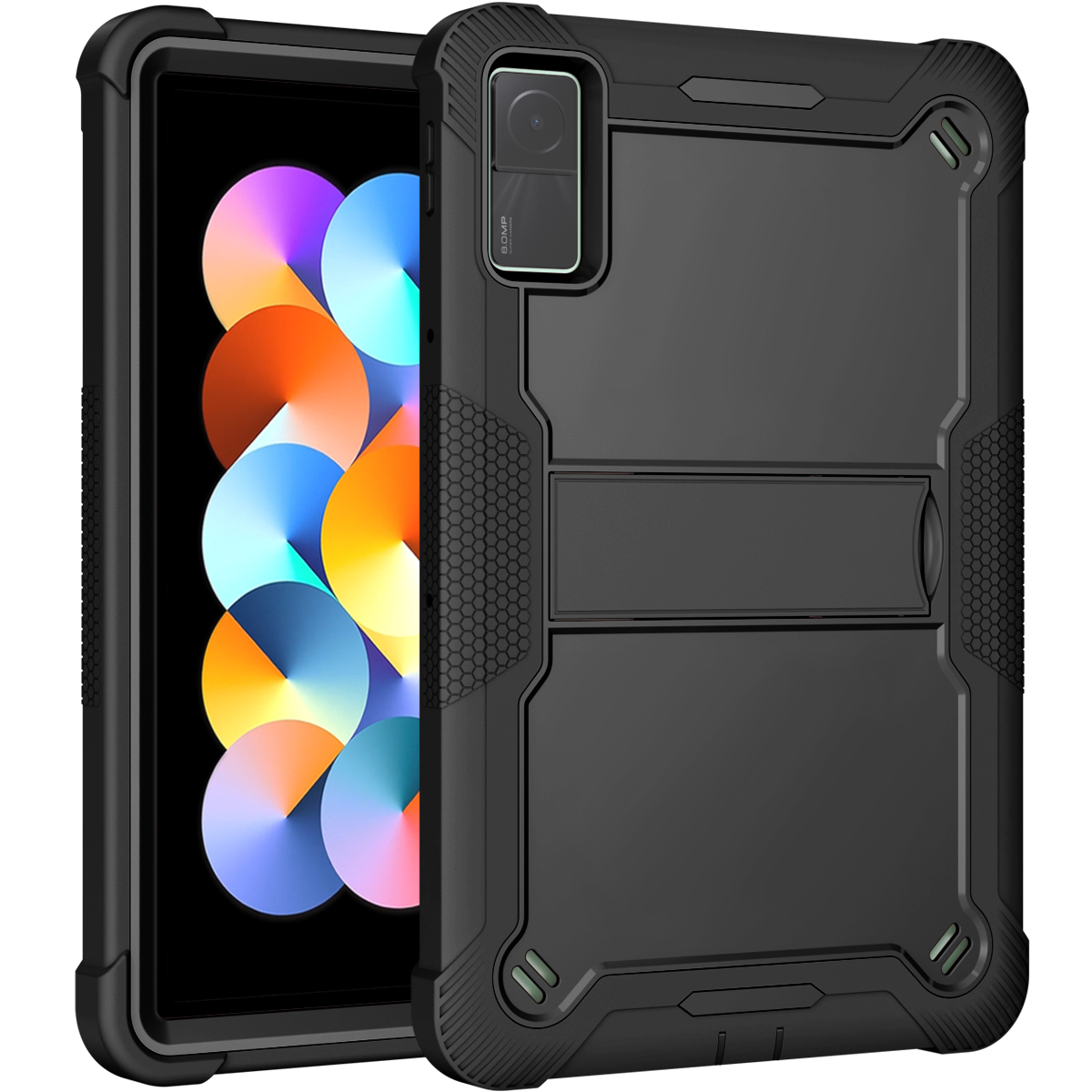 TOZIZO Black Commercial Rugged Tablet Case for Xiaomi Redmi Pad 10.61-inch | 3-Layer PC Silicone Landscape Stand Wholesale