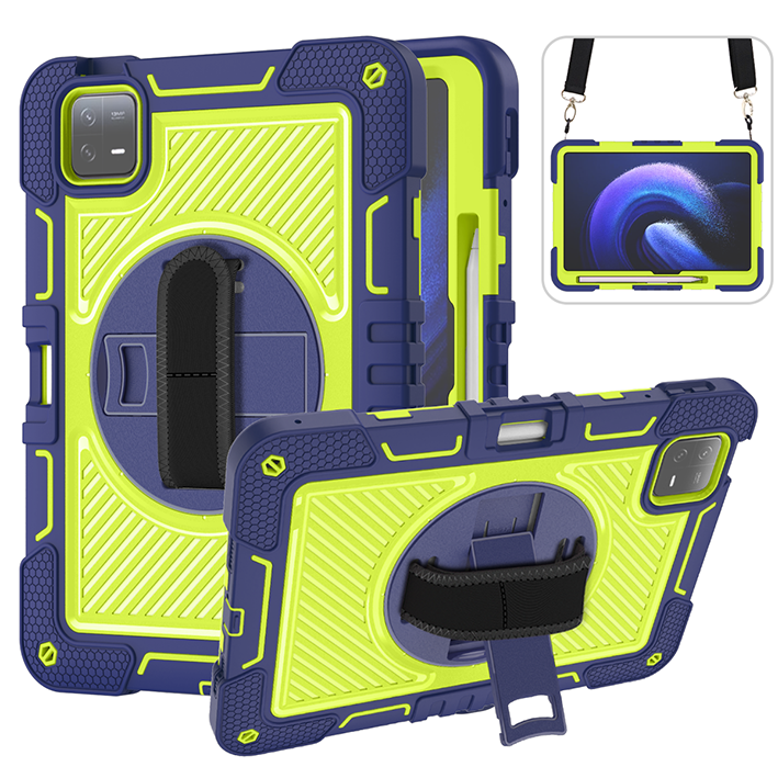 TOZIZO for Xiaomi Pad 6 / 6 Pro Navy Blue Enterprise Tablet Defender with 360° Rotating Stand, Hand Strap & Wide Shoulder Strap | Corporate Supply